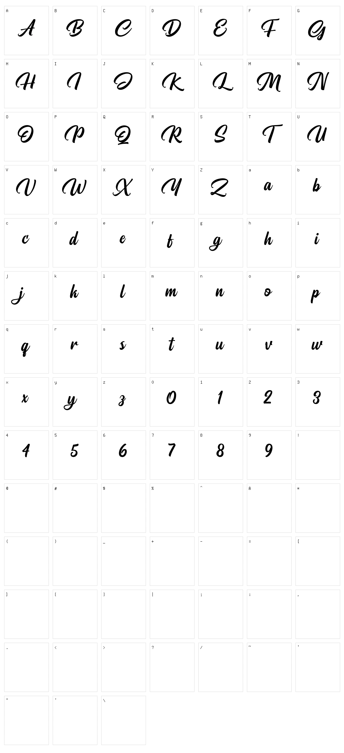 Pristyne Character Set