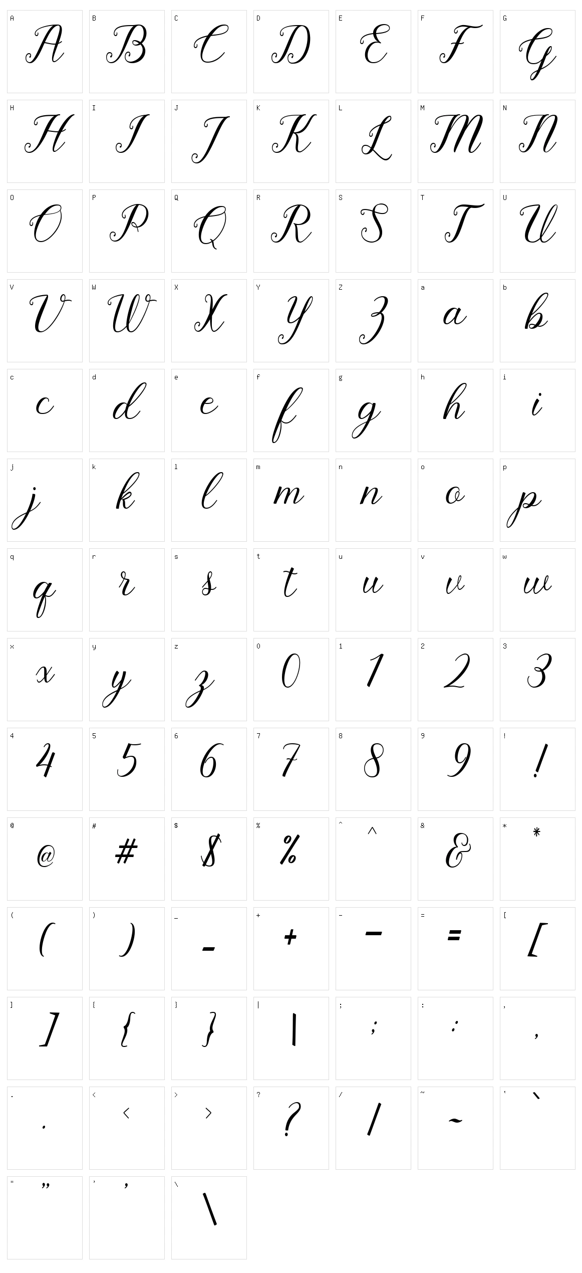 Pruistine Script Character Set