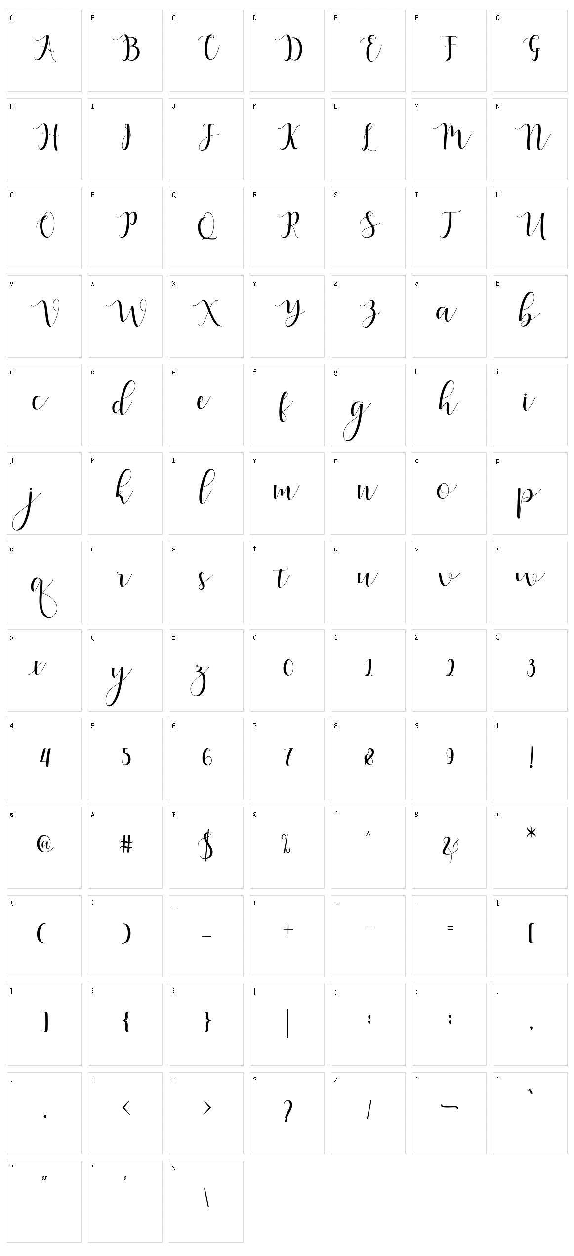 Qatielia Script Character Set
