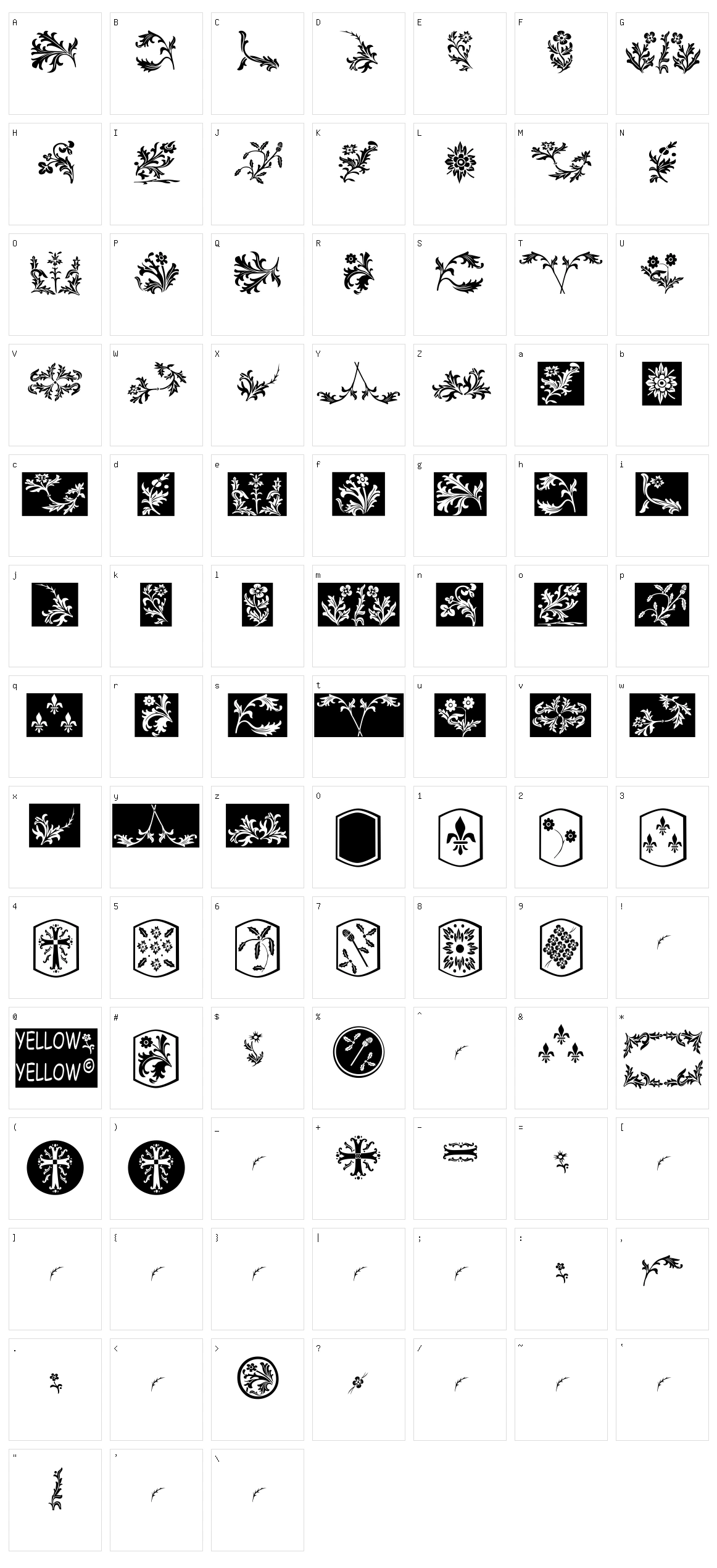 YY Old English Dingbats Character Set