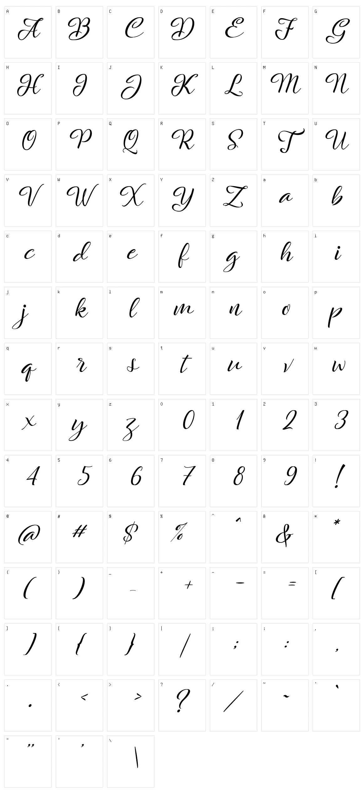 Rachella Script Character Set