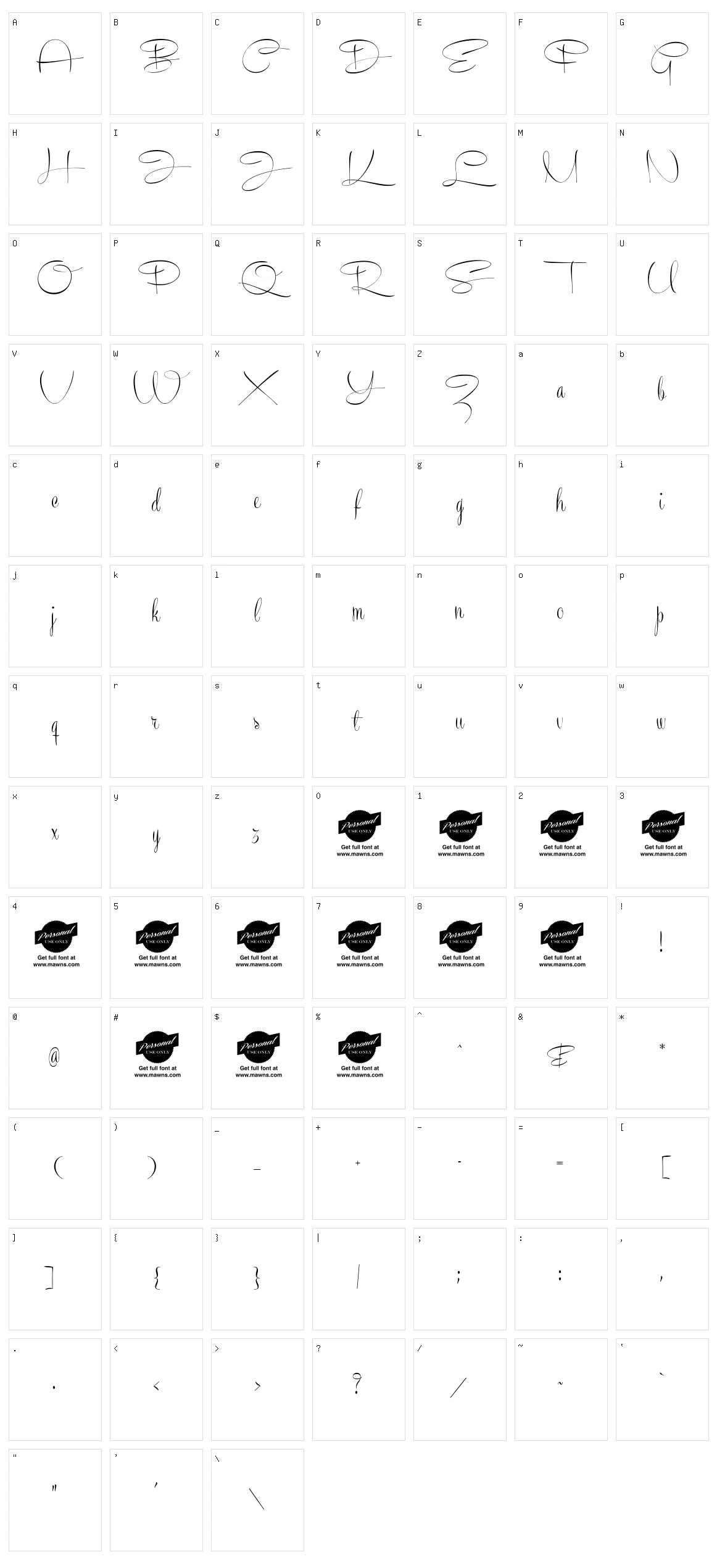 Recorda Script Character Set