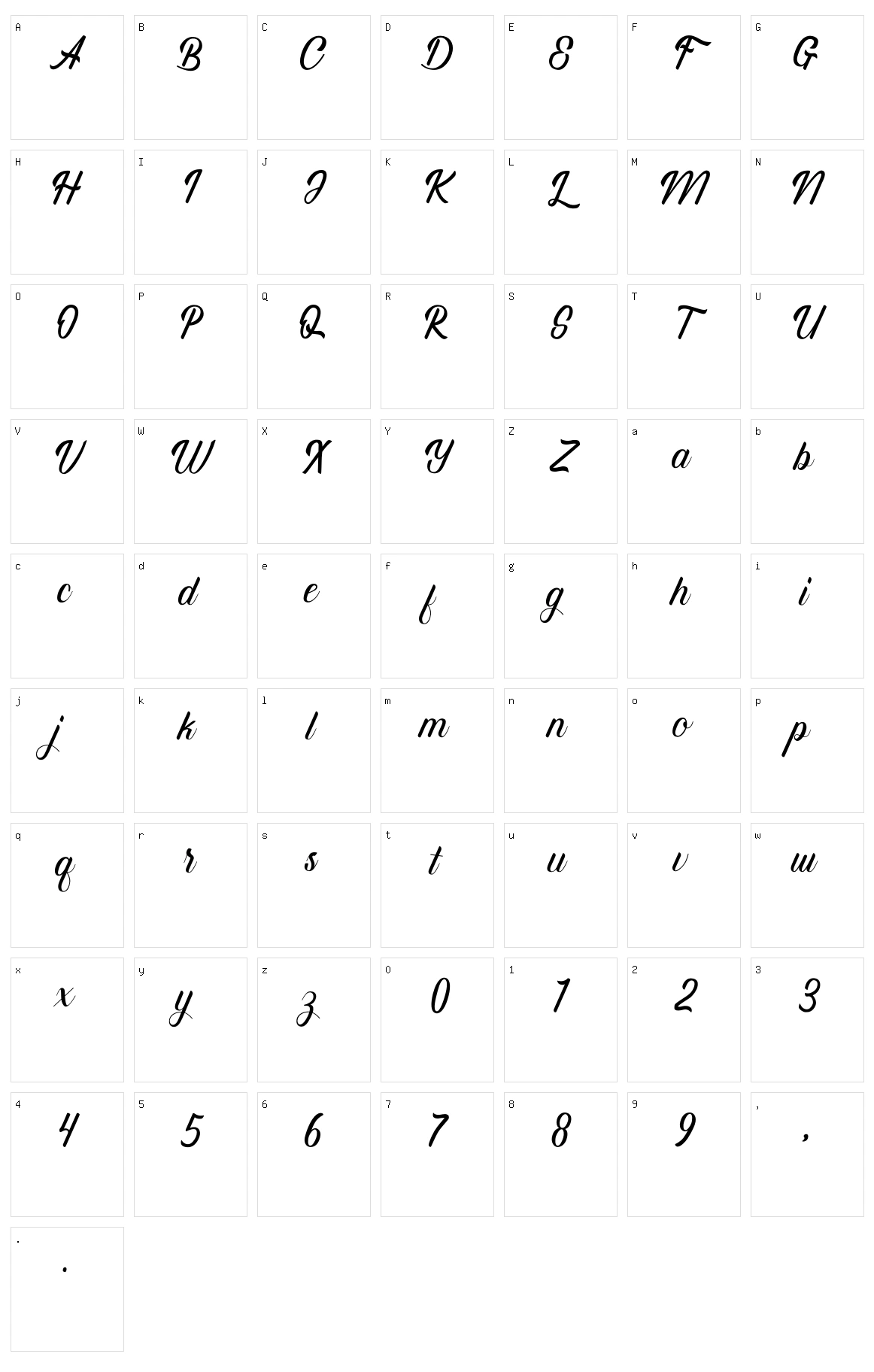 Regina Script Character Set