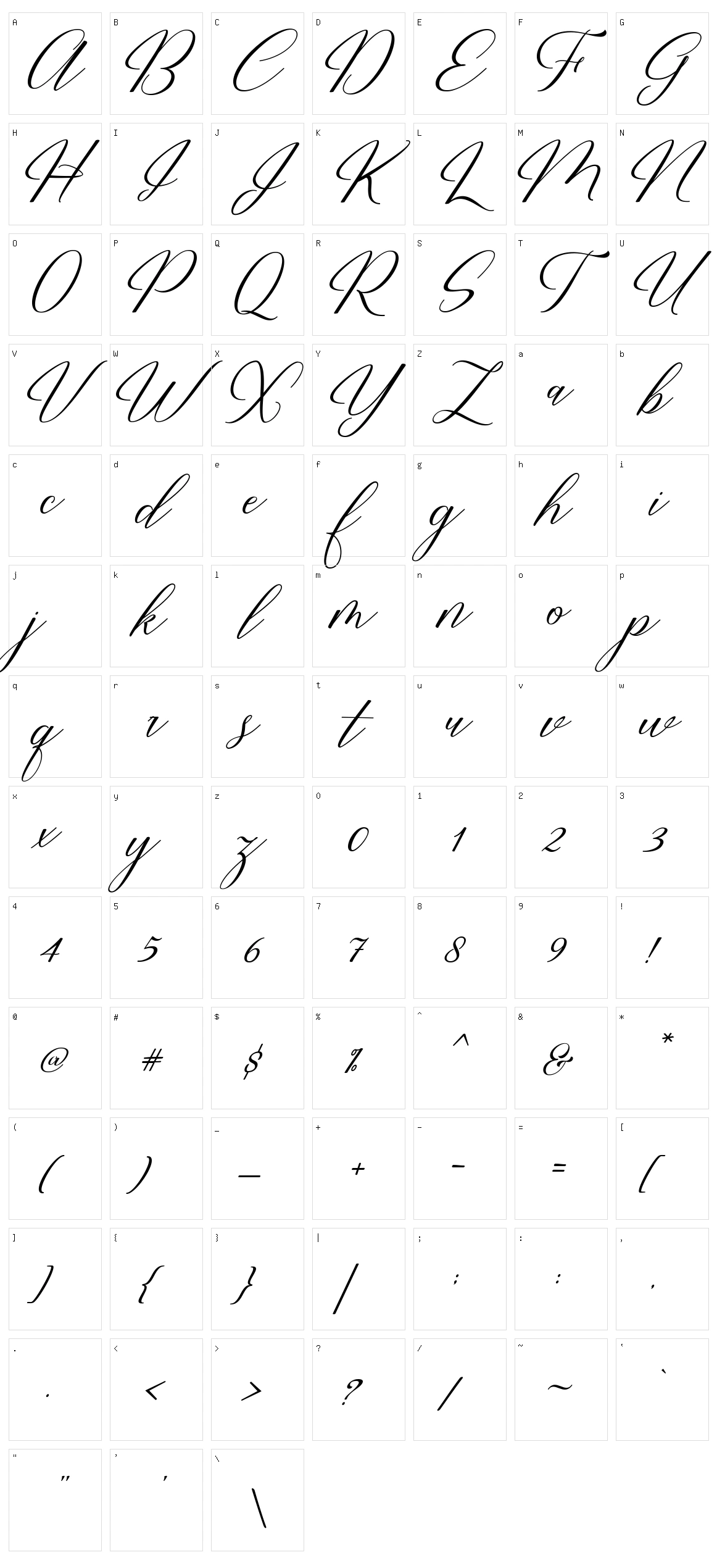 Restiany Script Character Set
