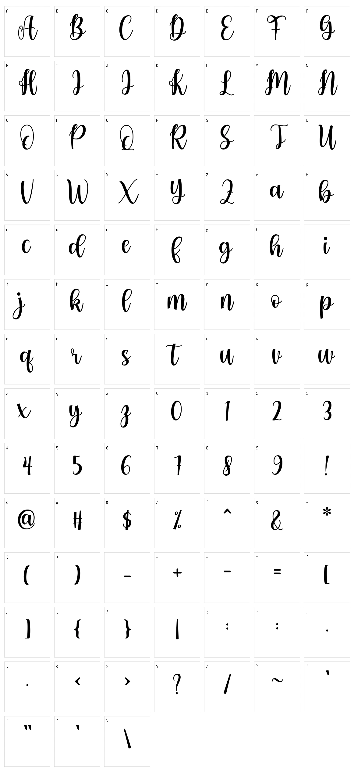 Romance Script Character Set