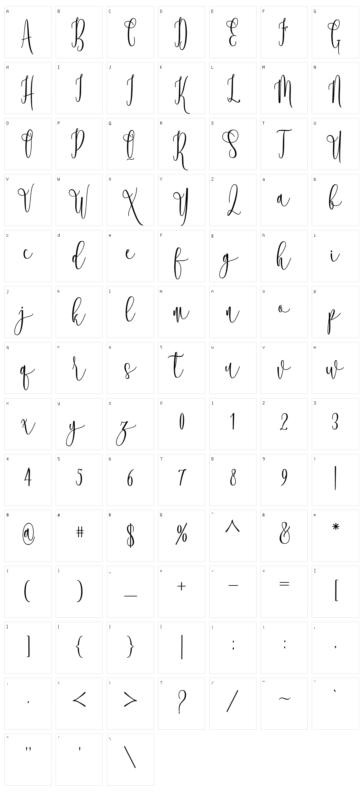 Rooster Script Character Set