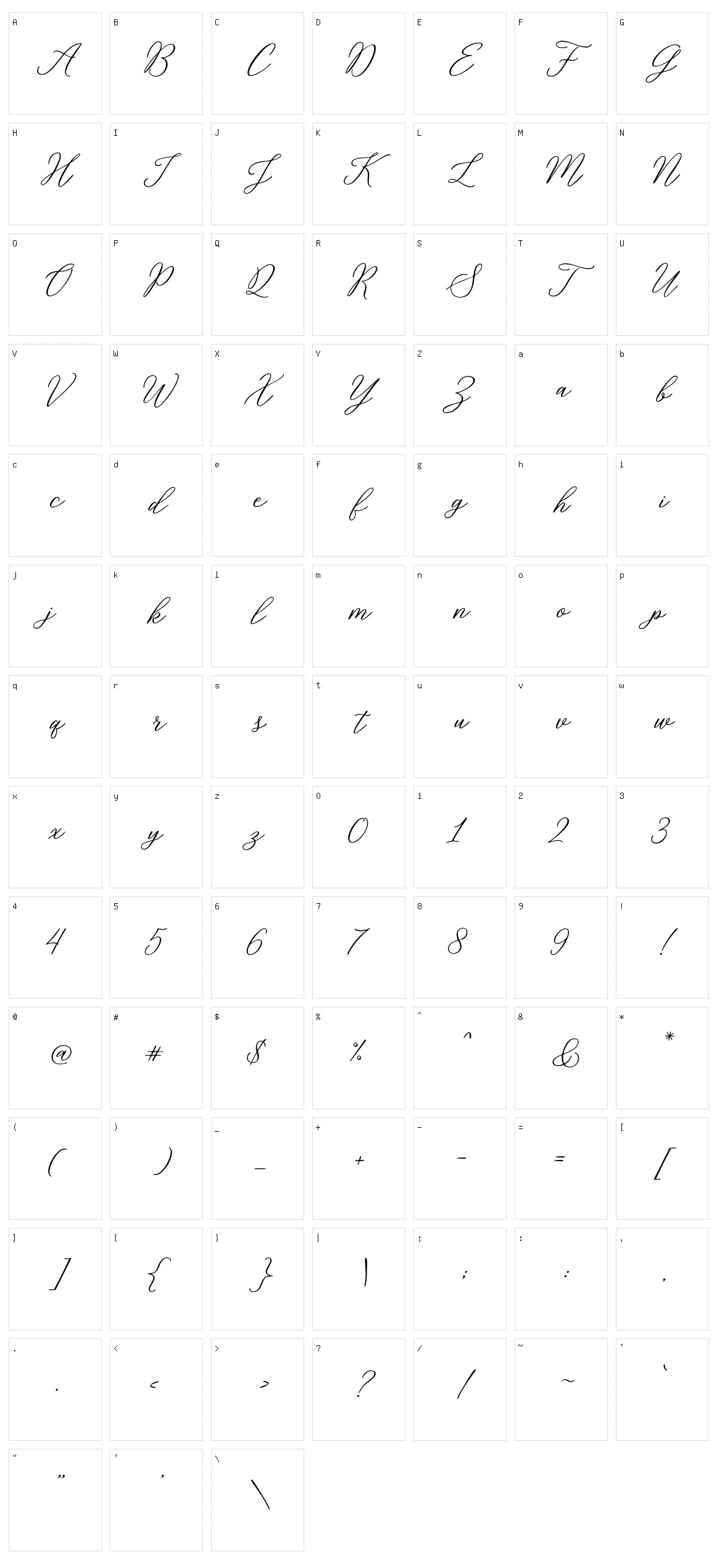 Rosabelia Script Character Set
