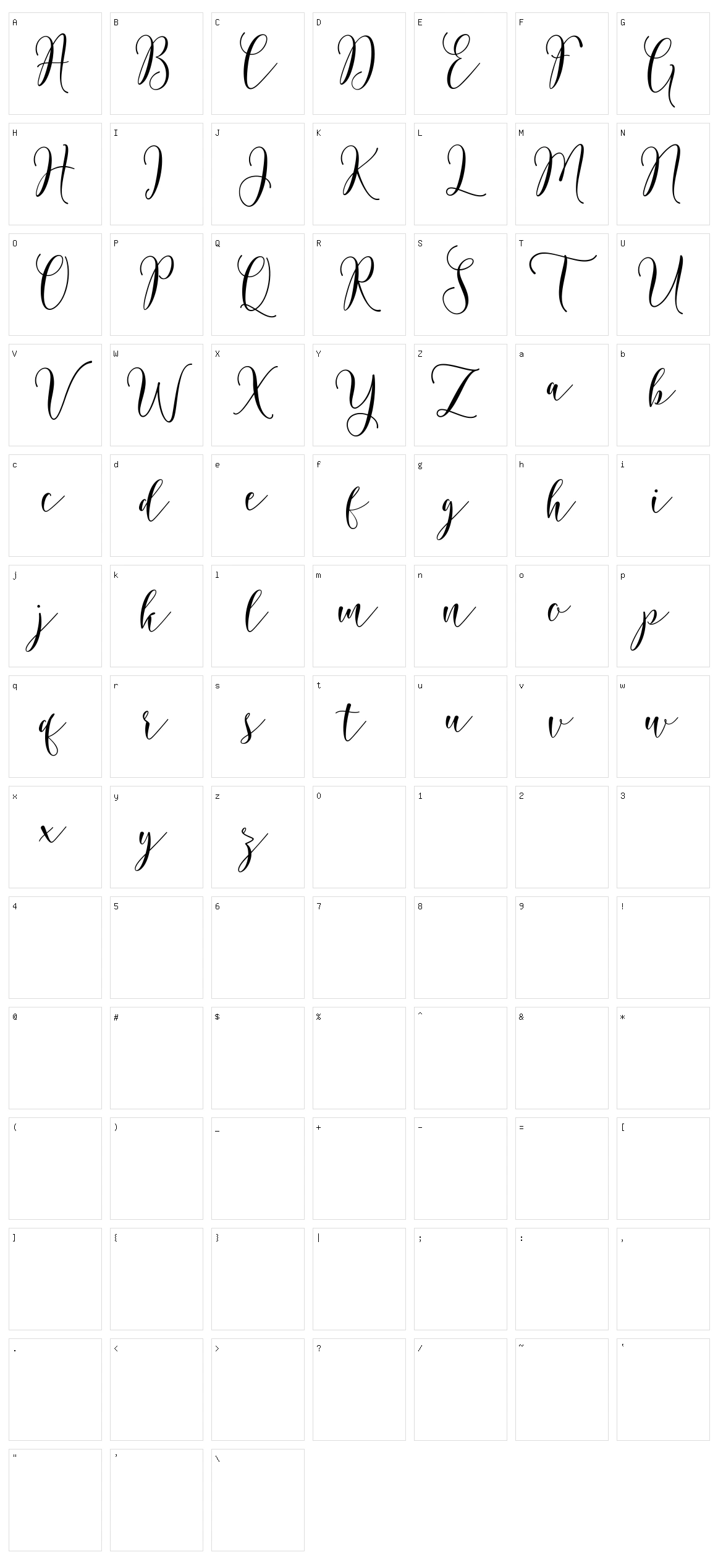 Rosetica Script Character Set