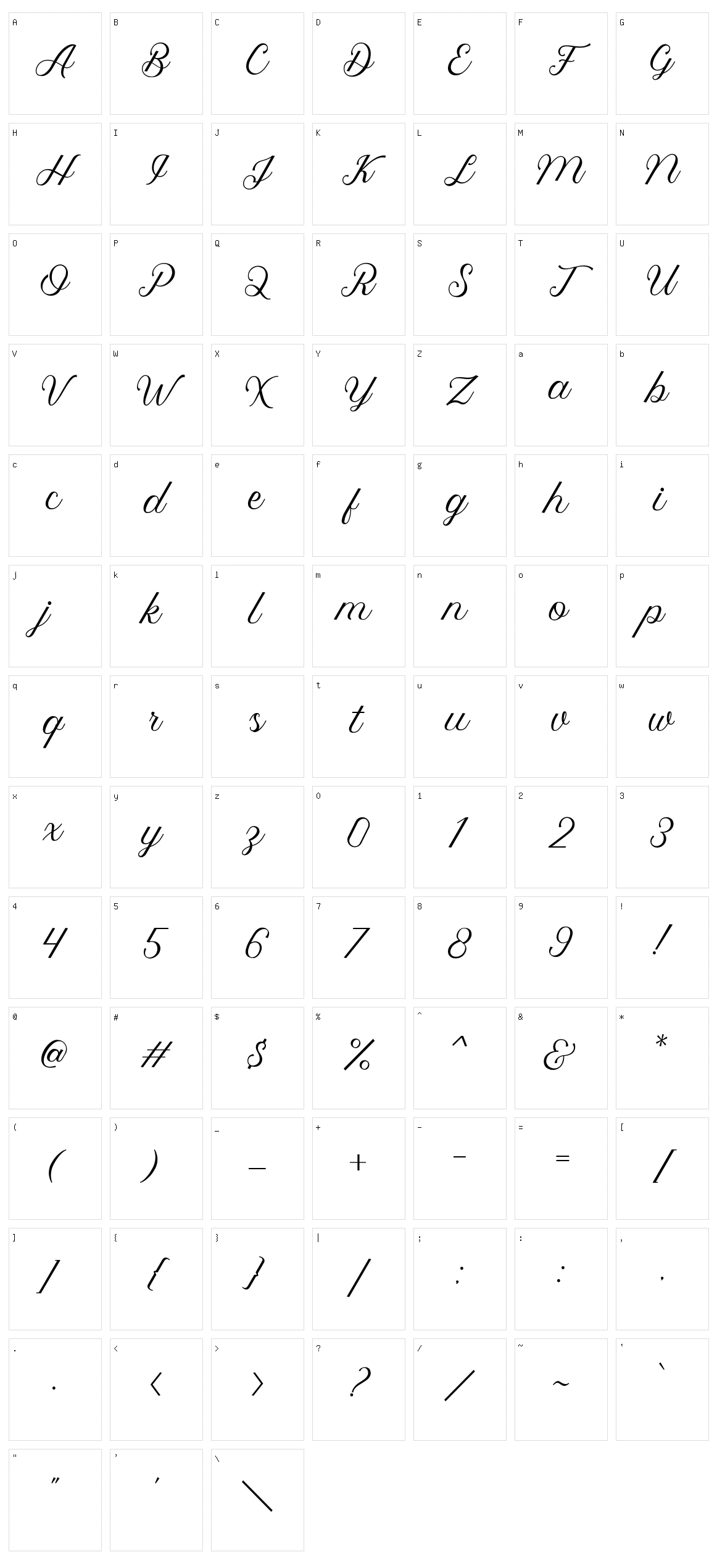 Royalite Script Character Set