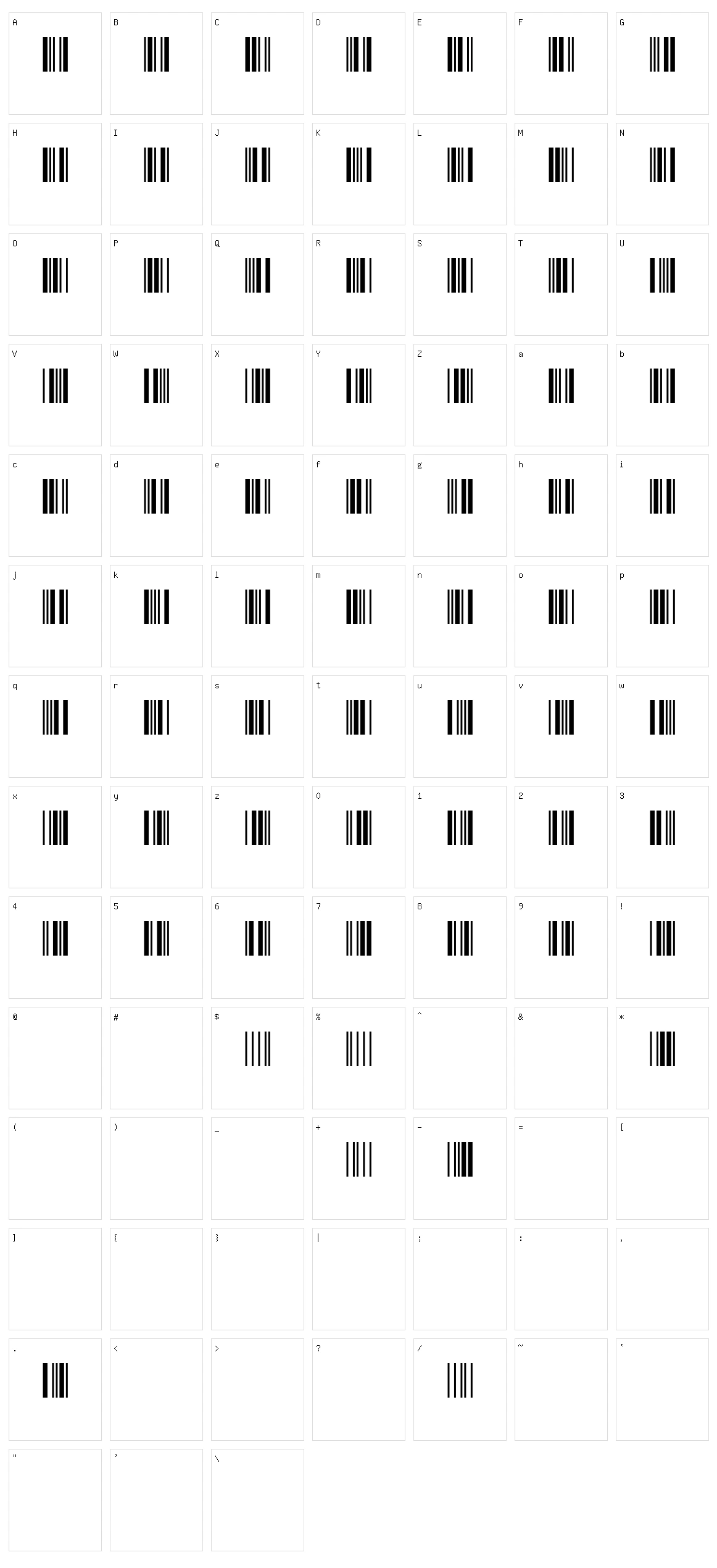 3 of 9 Barcode Character Set