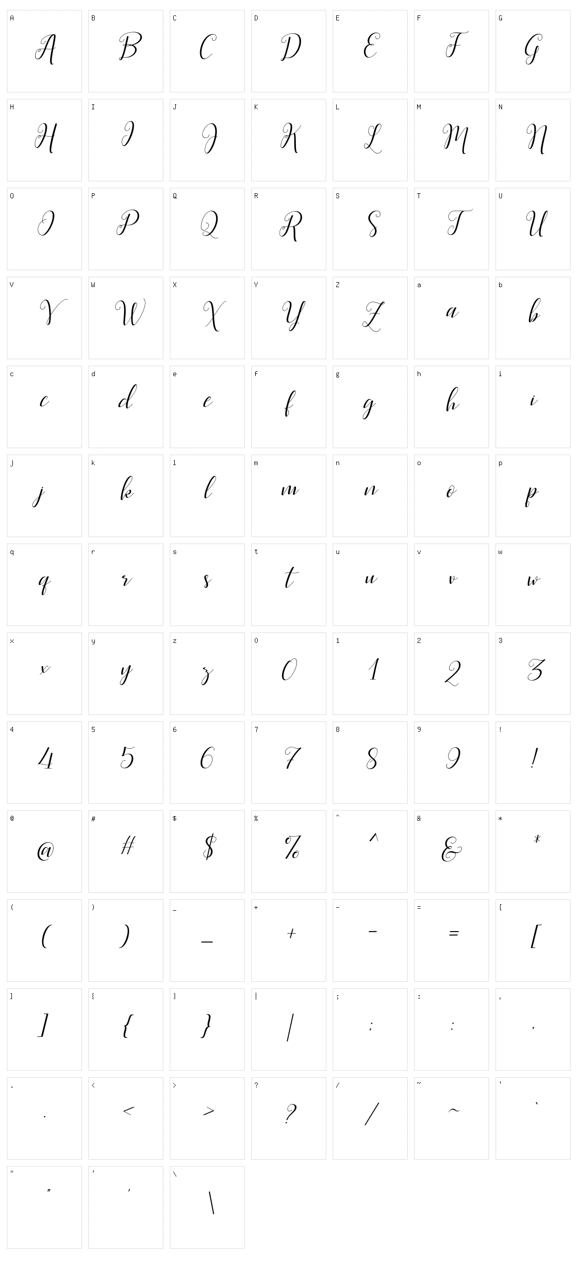 Scarlett Script Character Set