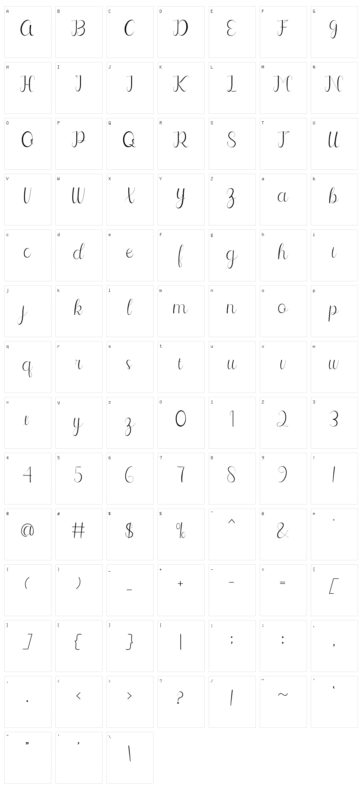 Selitta Script Character Set