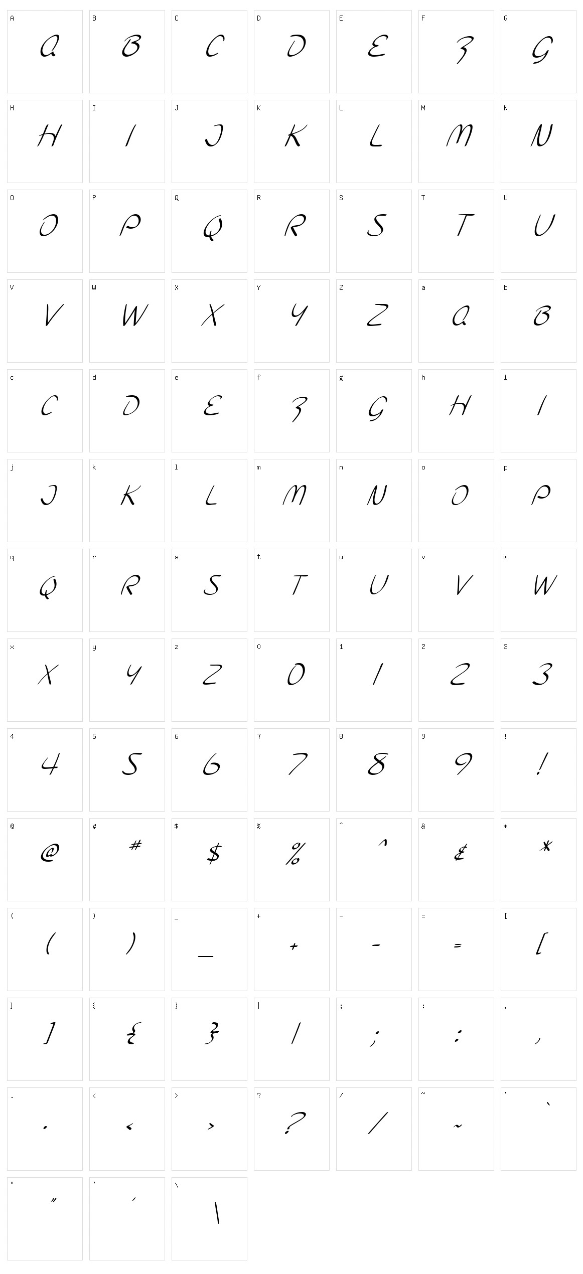 SF Burlington Script Character Set