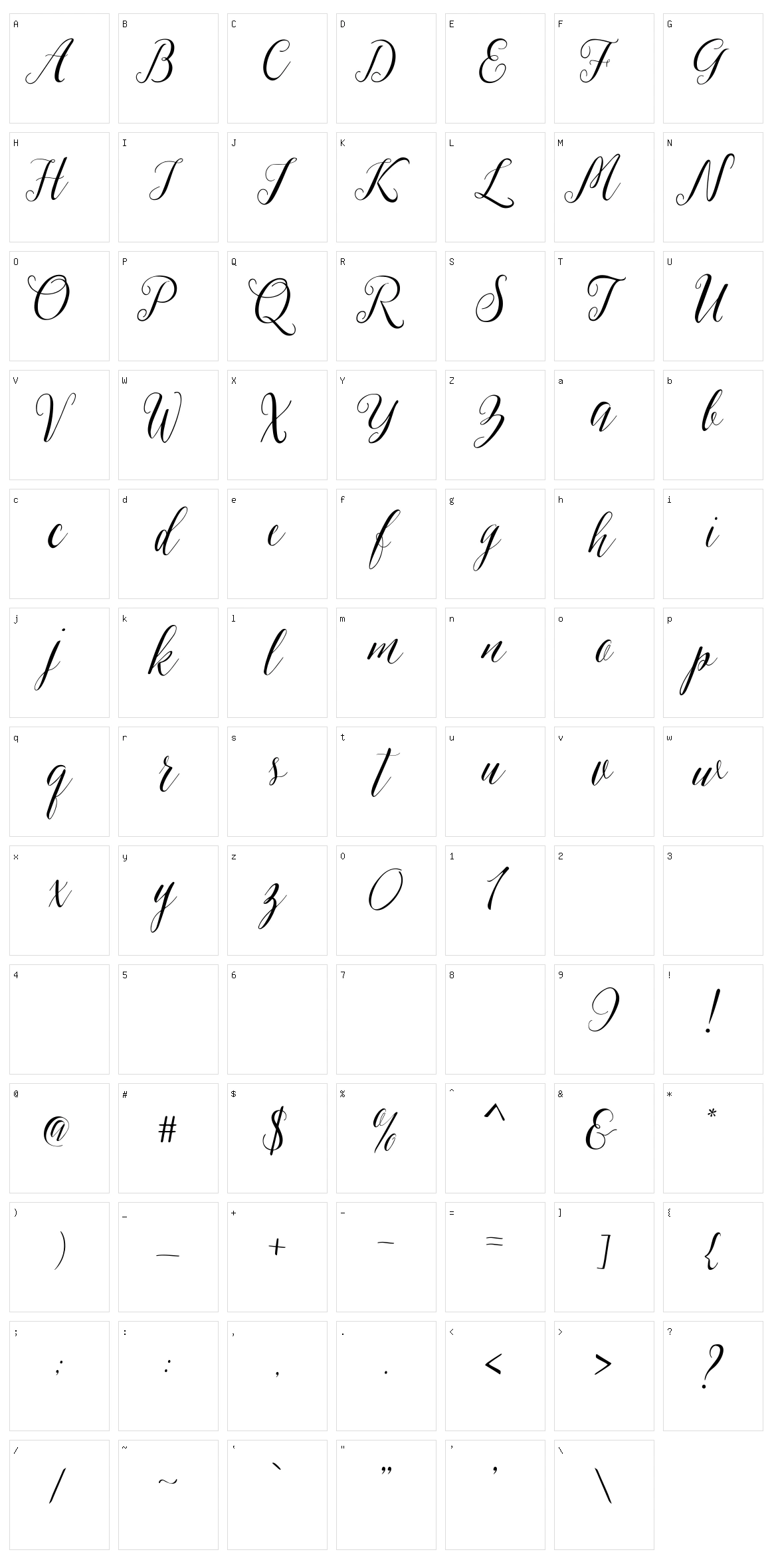 Sheilova Script Character Set