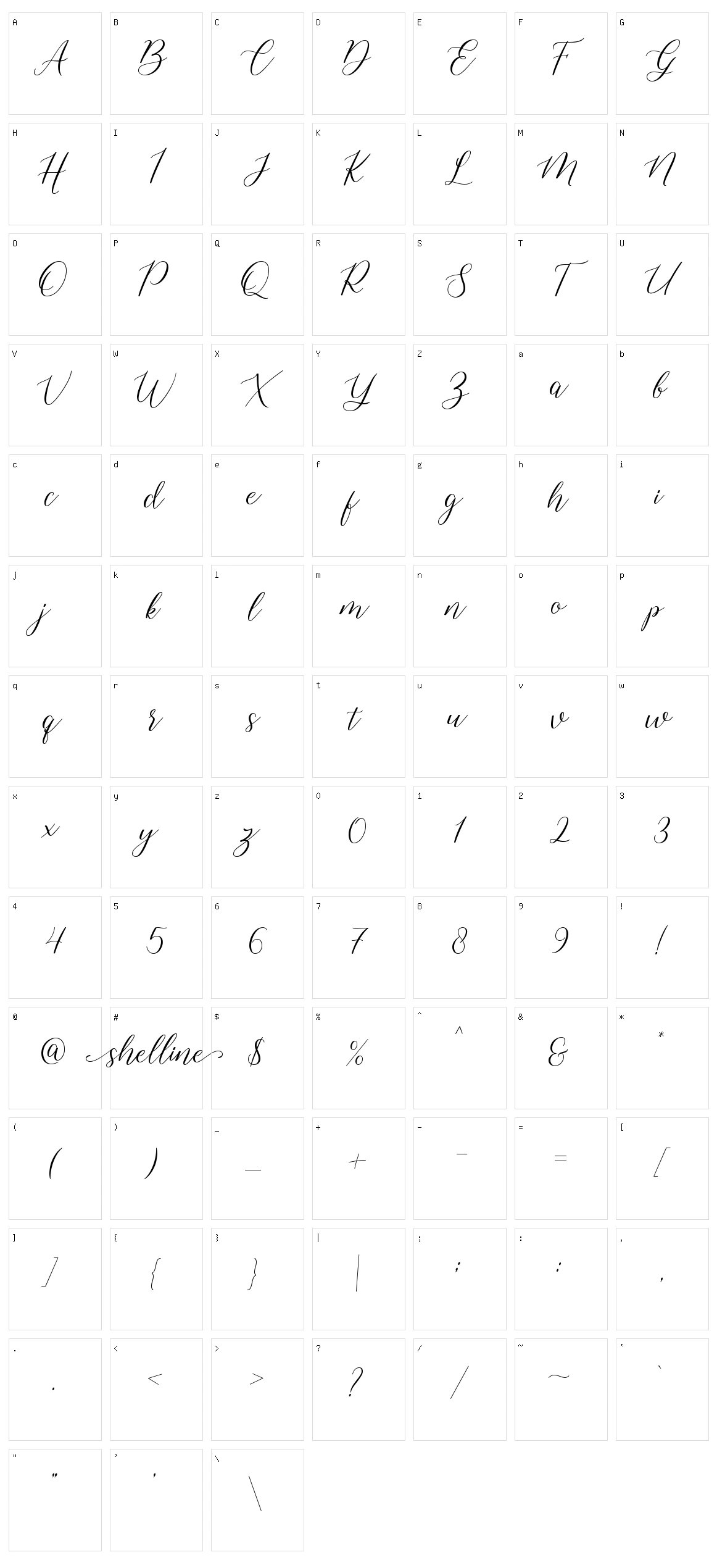 Shelline Character Set