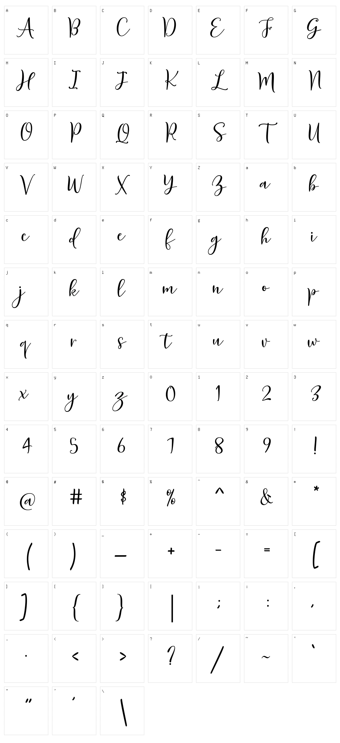 Sherilyn Script Character Set