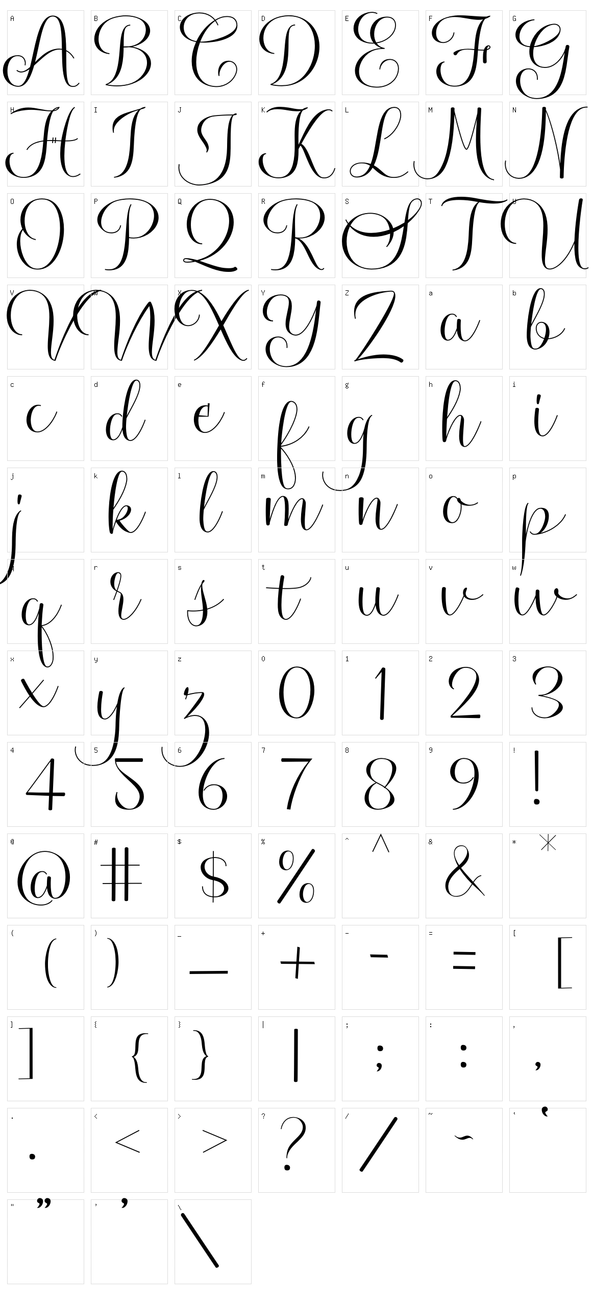 Shifabella Character Set