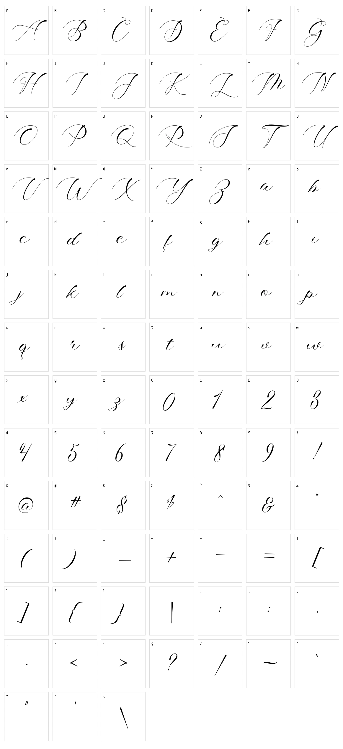 Shophia Script Character Set