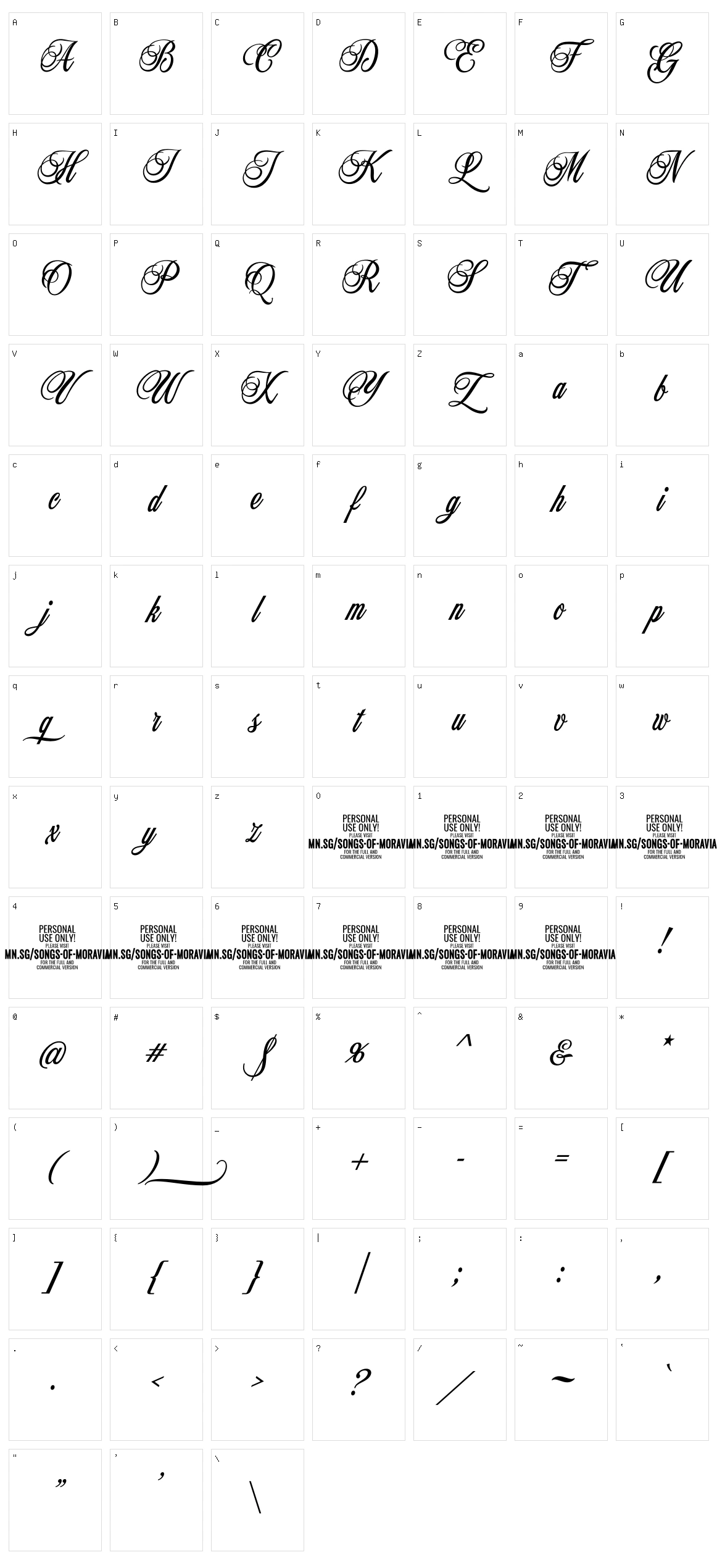 Songs Of Moravia Character Set