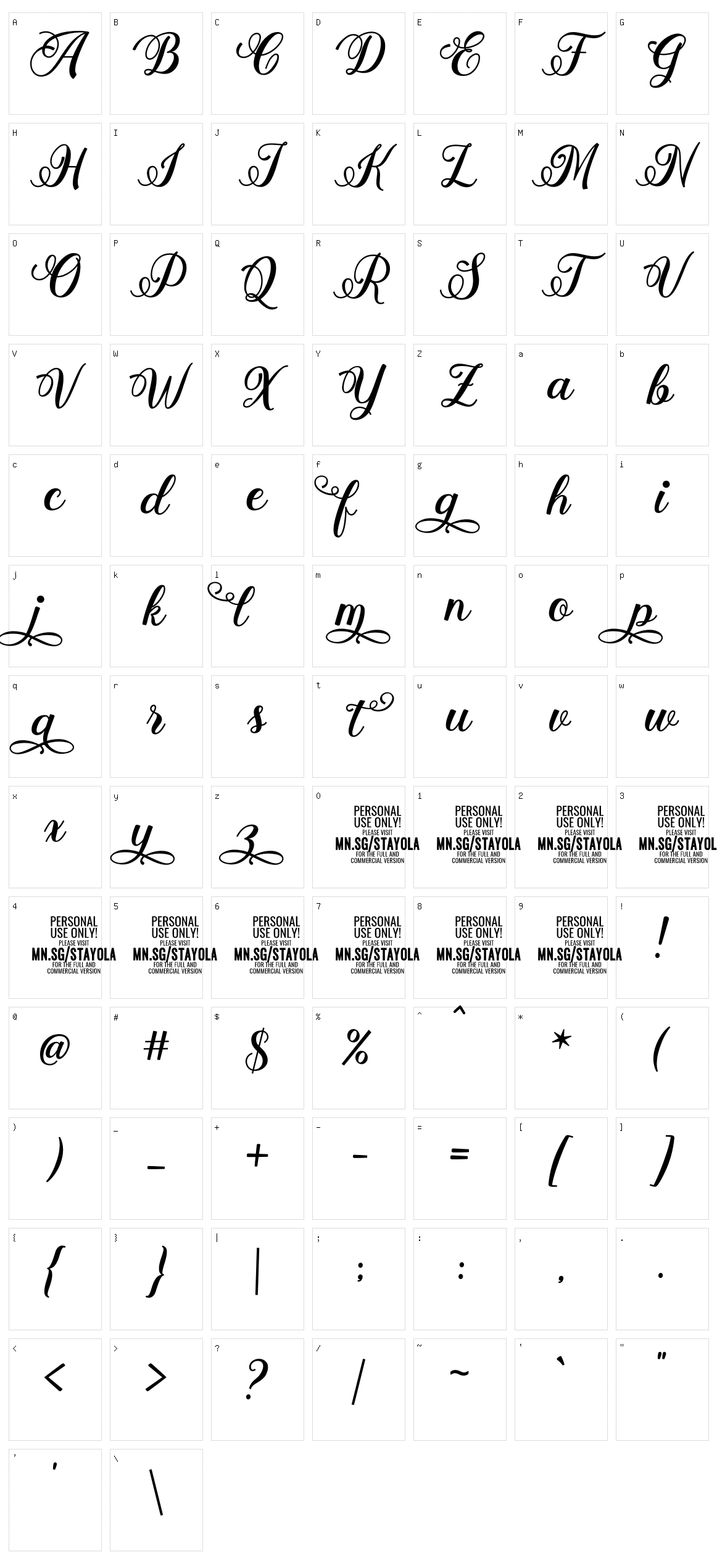 Stayola Character Set