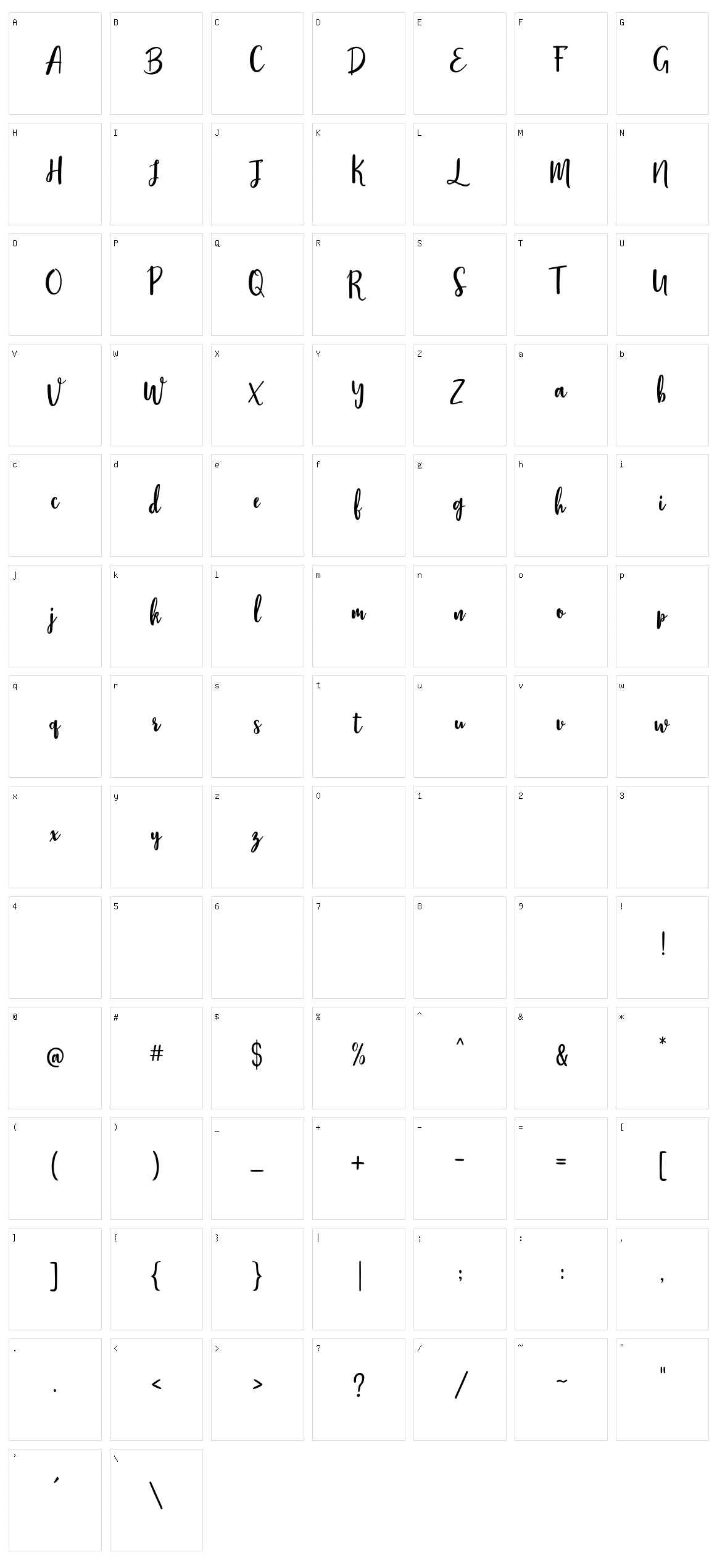 Stephanie Script Character Set