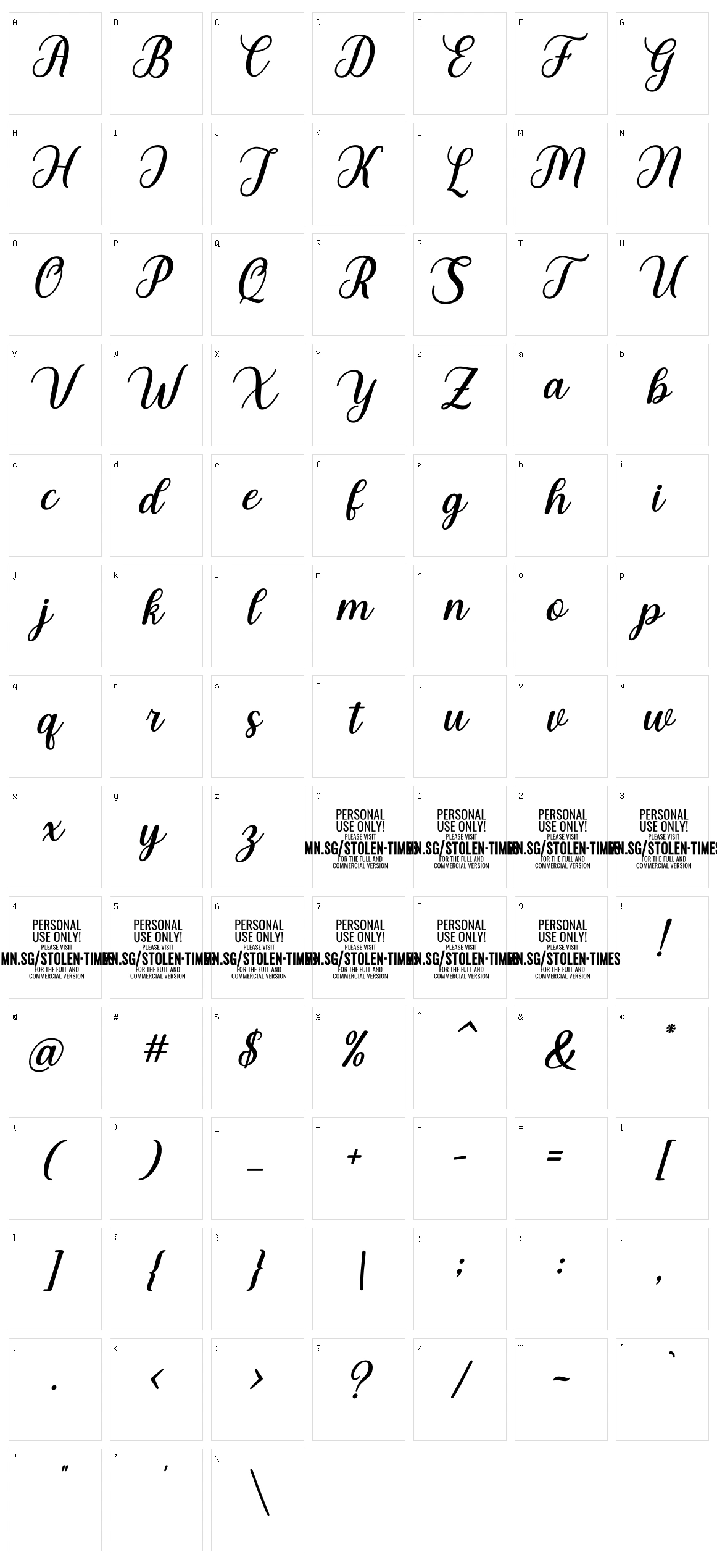 Stolen Times Character Set