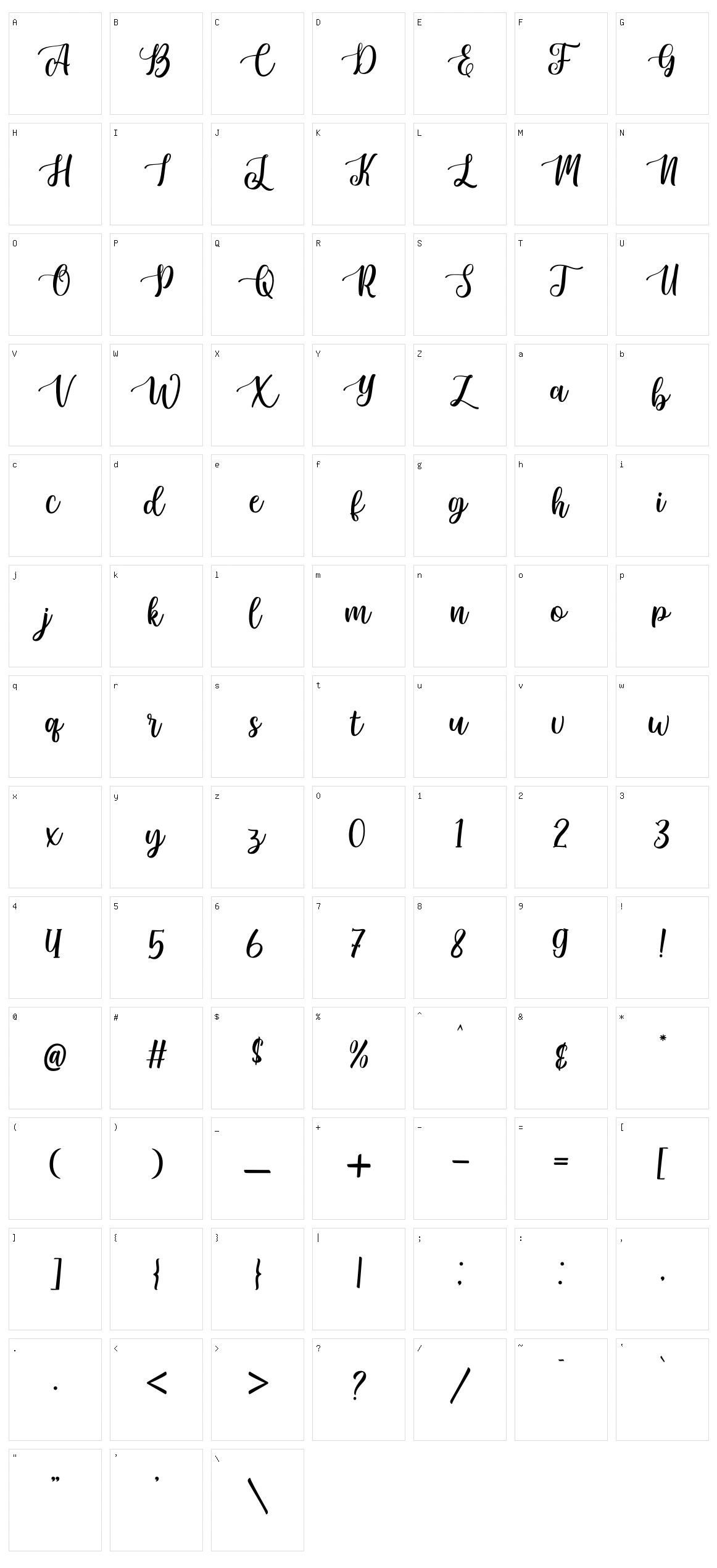 Sunkiss Script Character Set