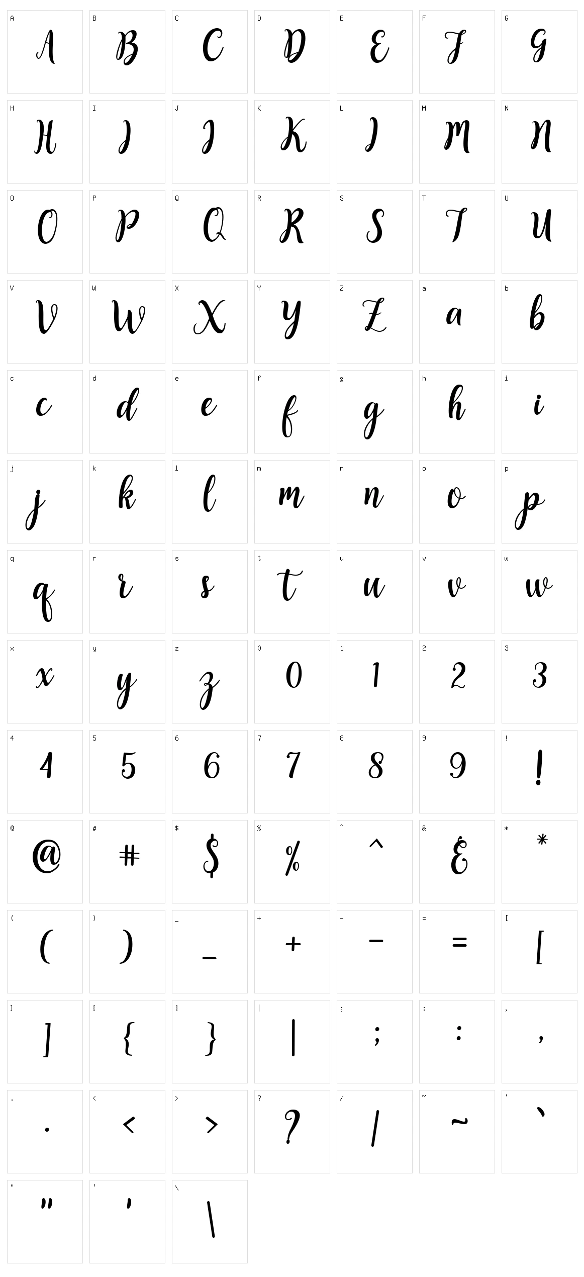 Sweety Script Character Set