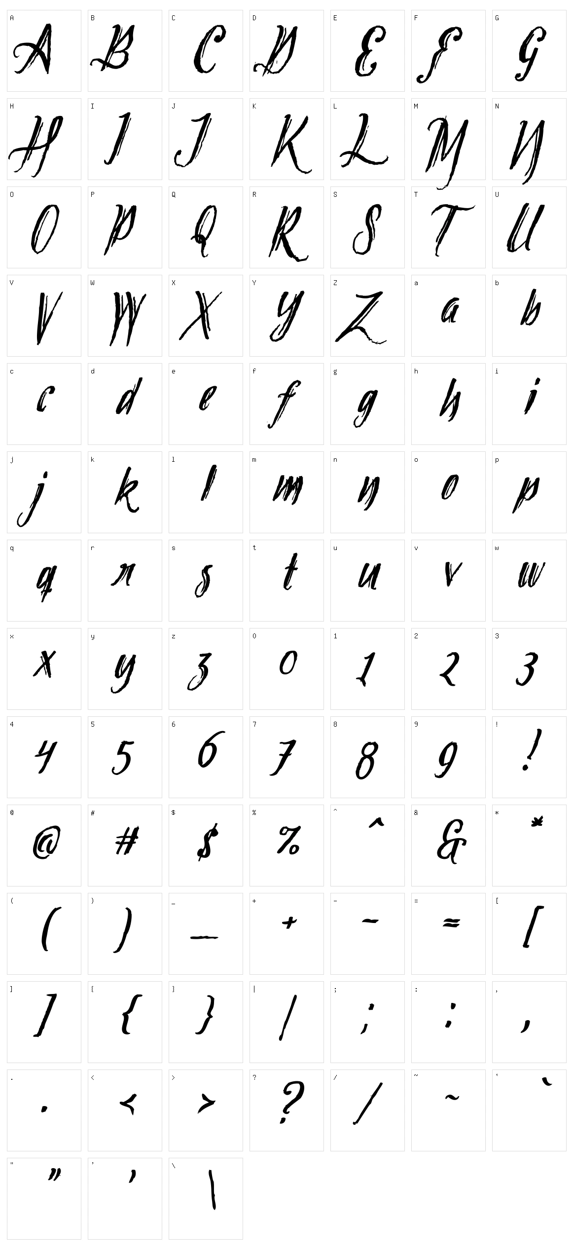 Tipbrush Script Character Set