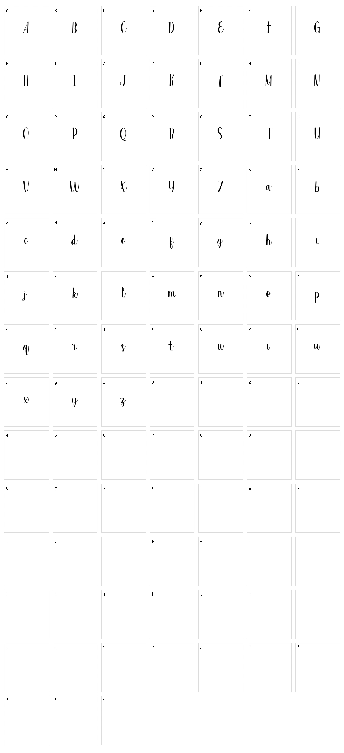 Valsday Script Character Set