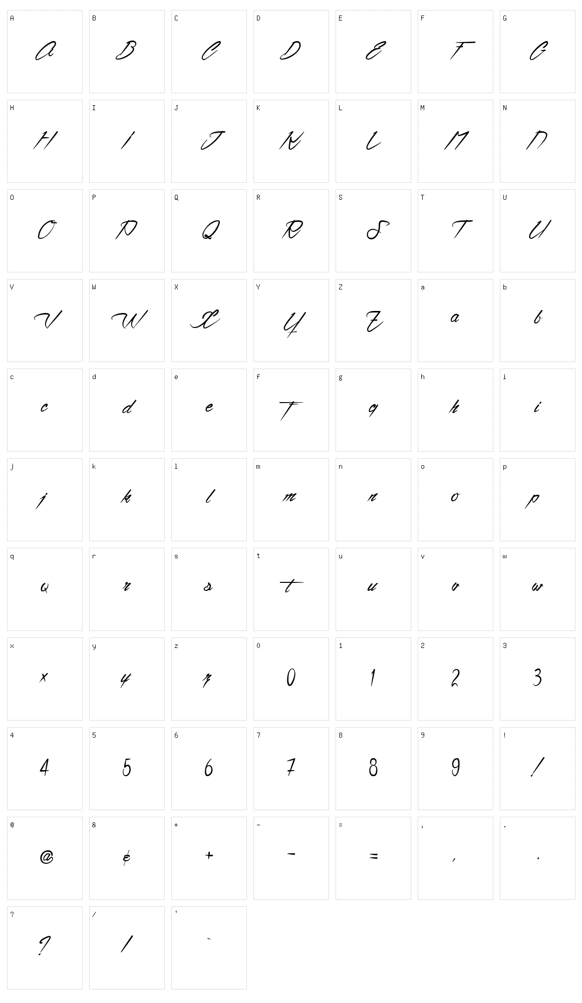Ventilla Script Character Set
