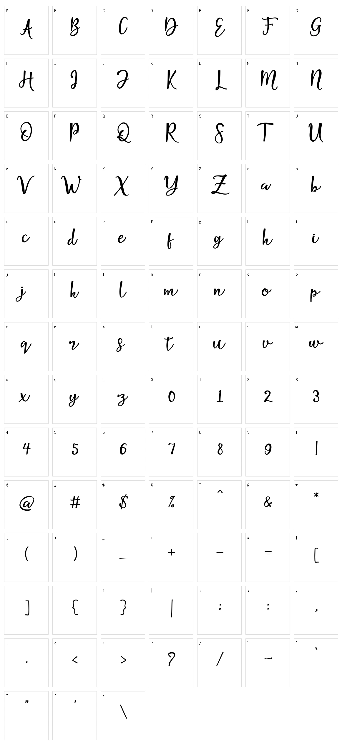 Villaque Script Character Set