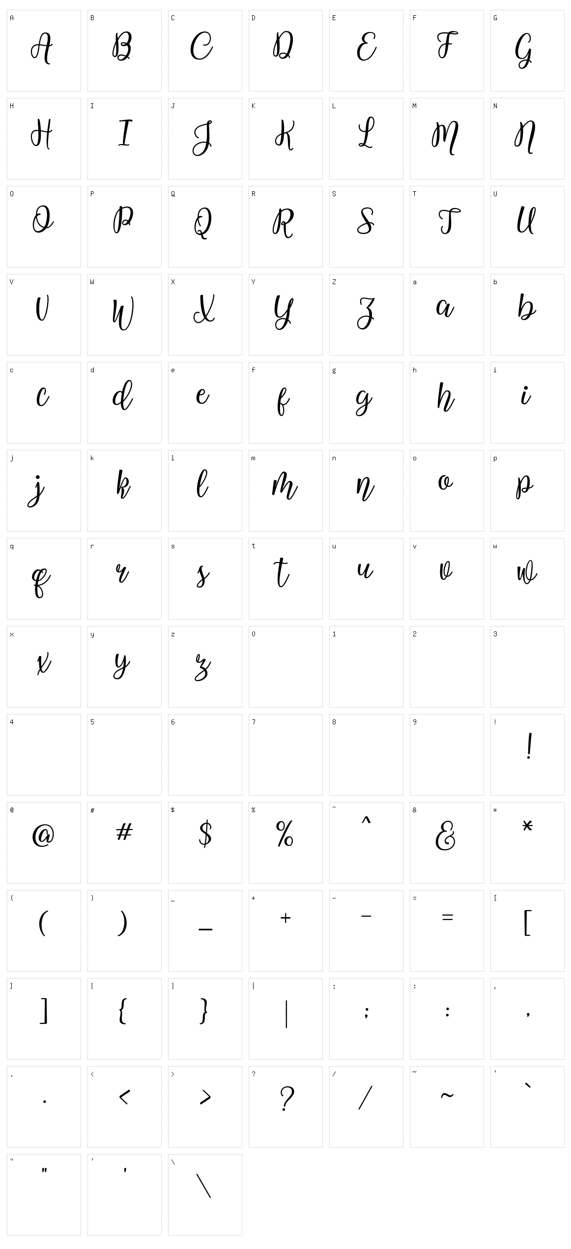 Westline Script Character Set