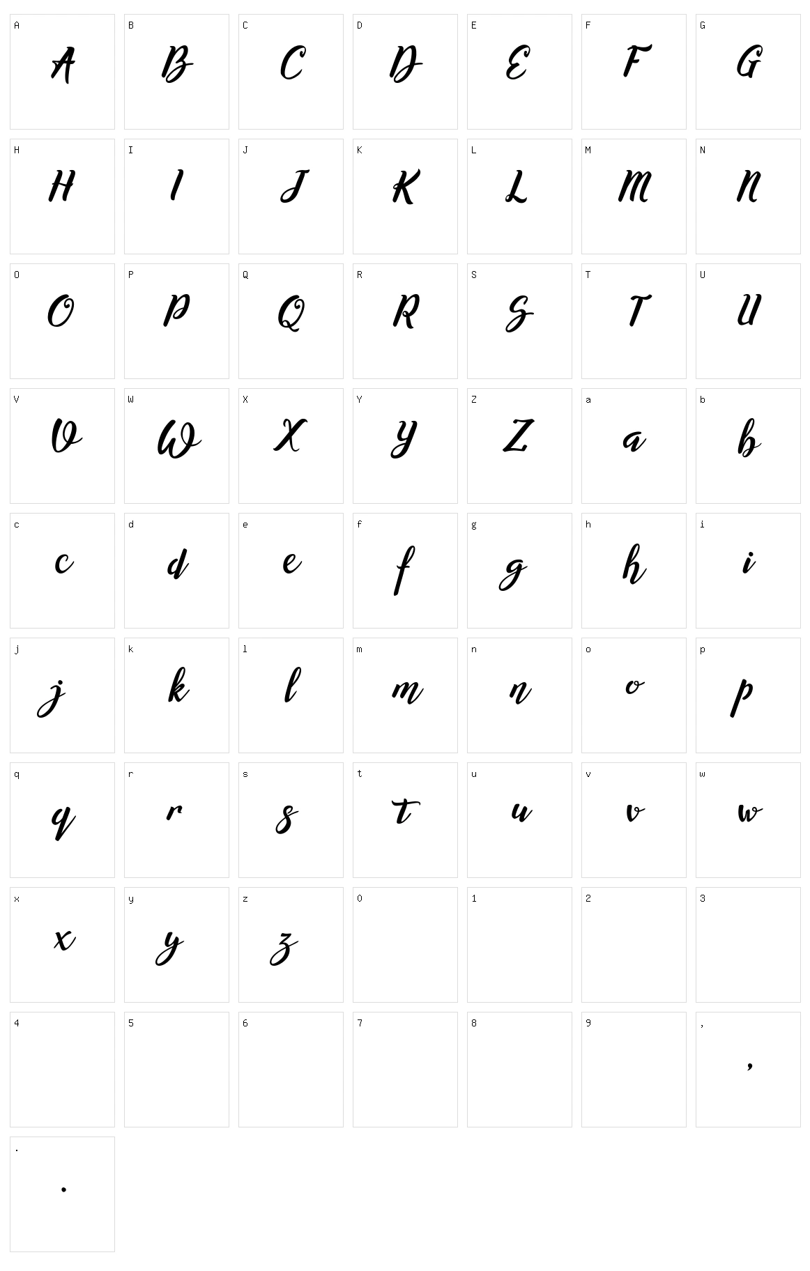 Willynta Script Character Set