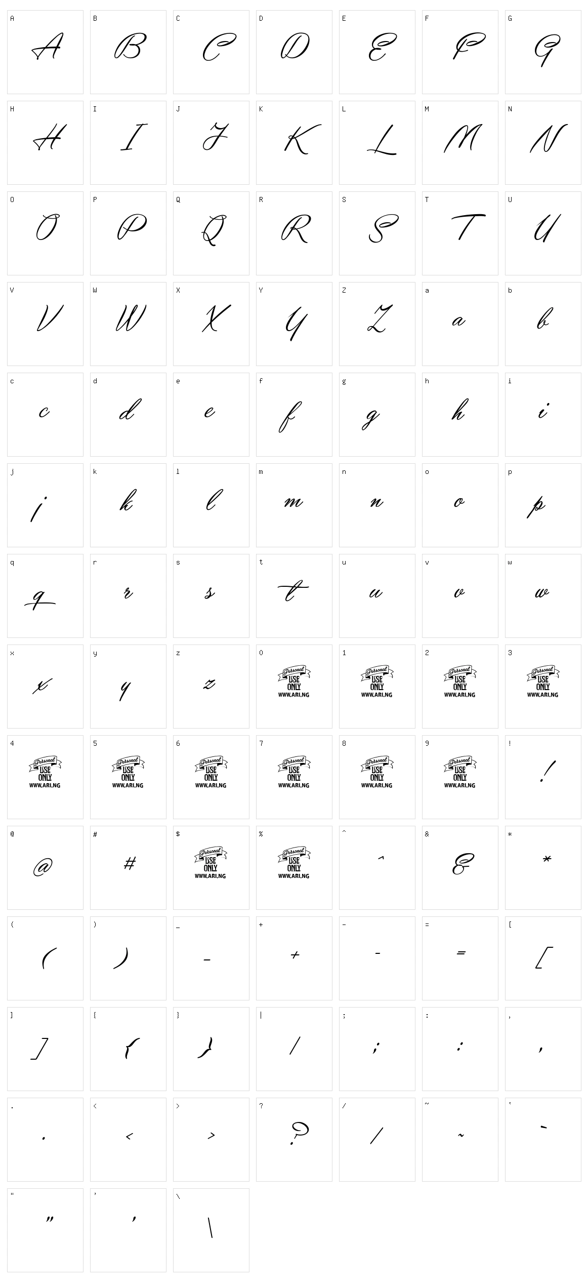 Yaquote Script Character Set
