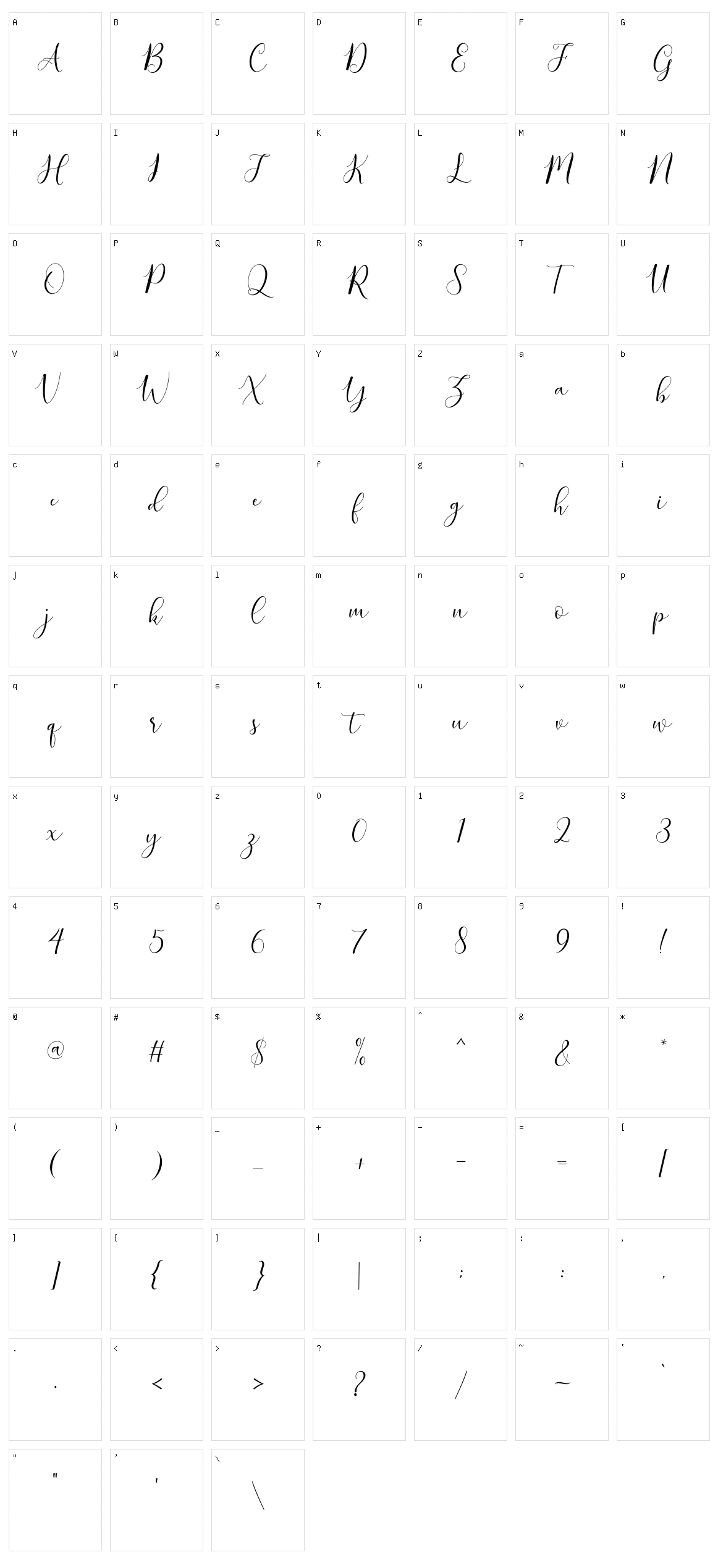 Zellora Script Character Set