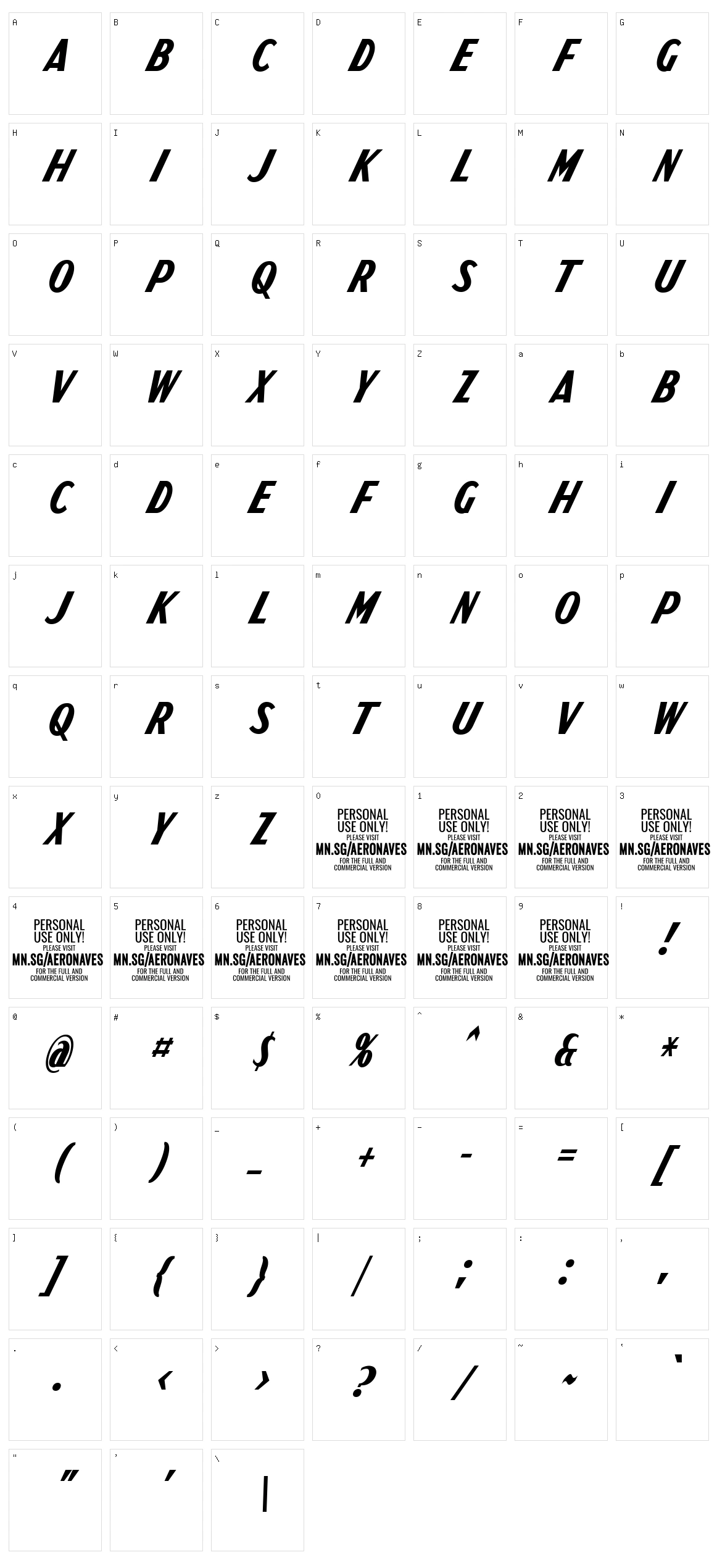 Aeronaves Character Set