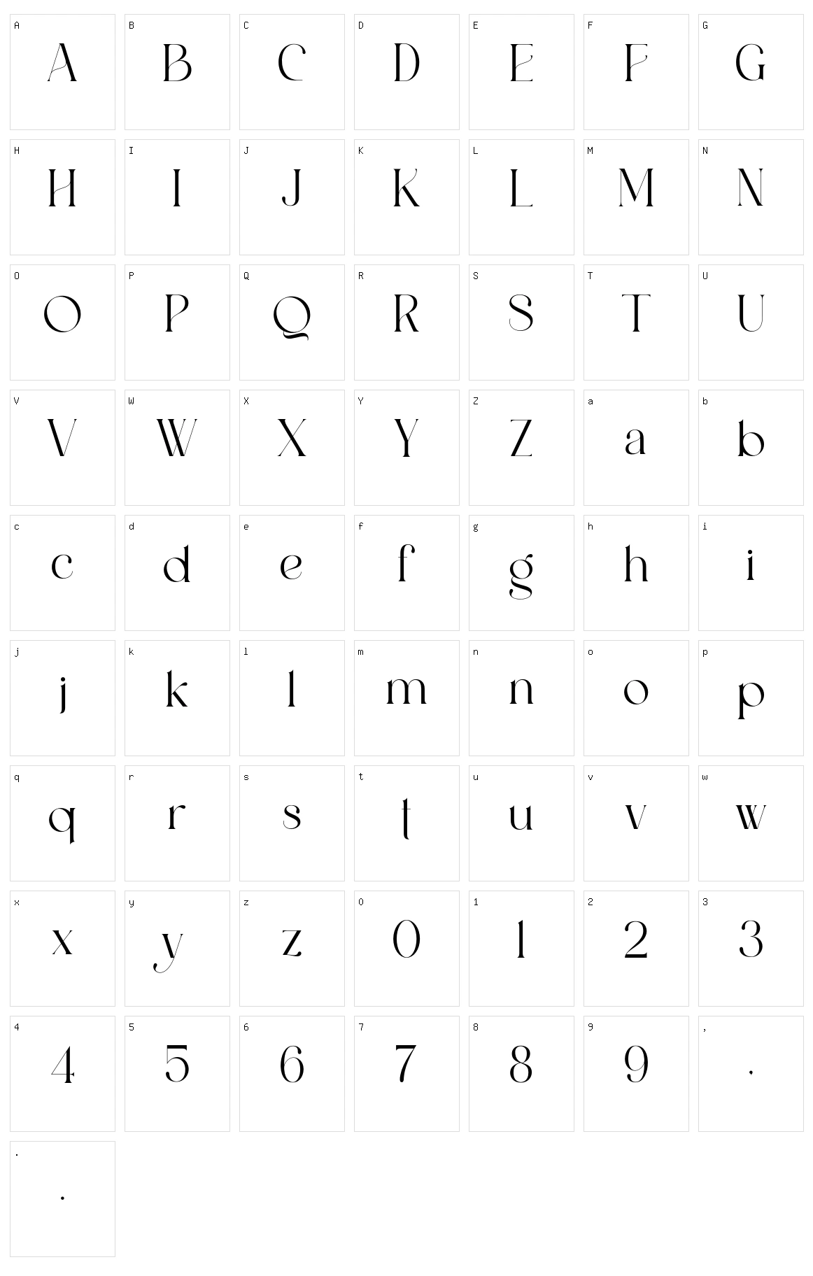 Bizantheum Character Set