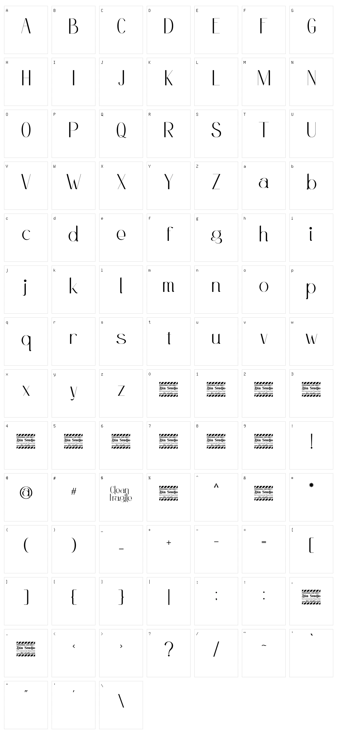 Clean Fragile Character Set