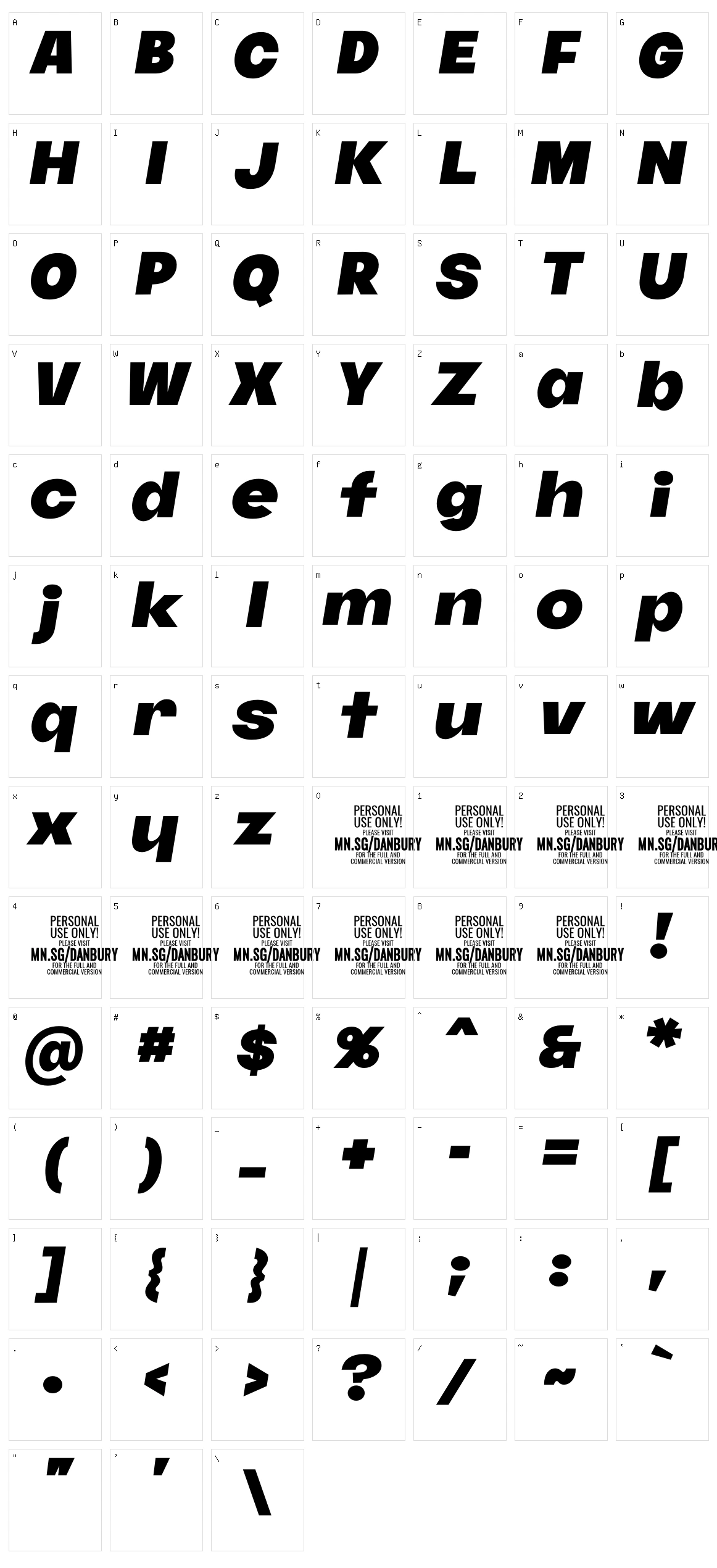 Danbury Character Set