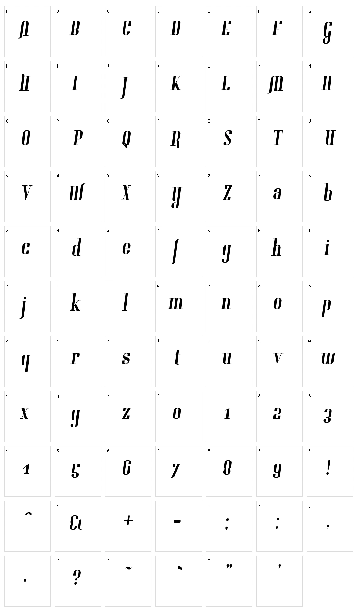 Gladifilthefte Character Set