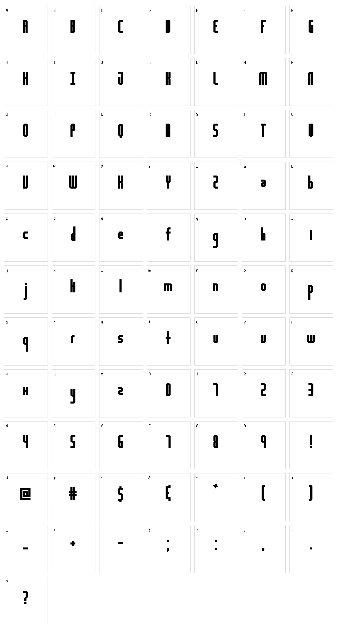 Highway Block Sans Character Set
