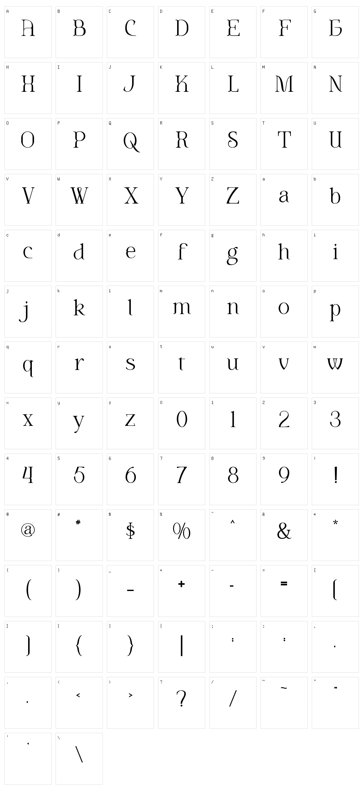 Mastfield Character Set
