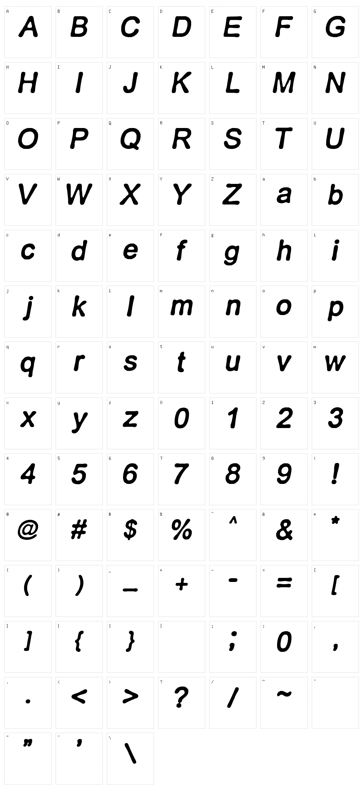 Retro Italics Character Set