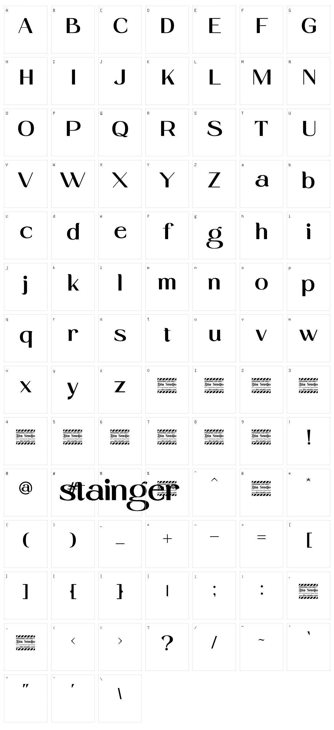 Stainger Character Set