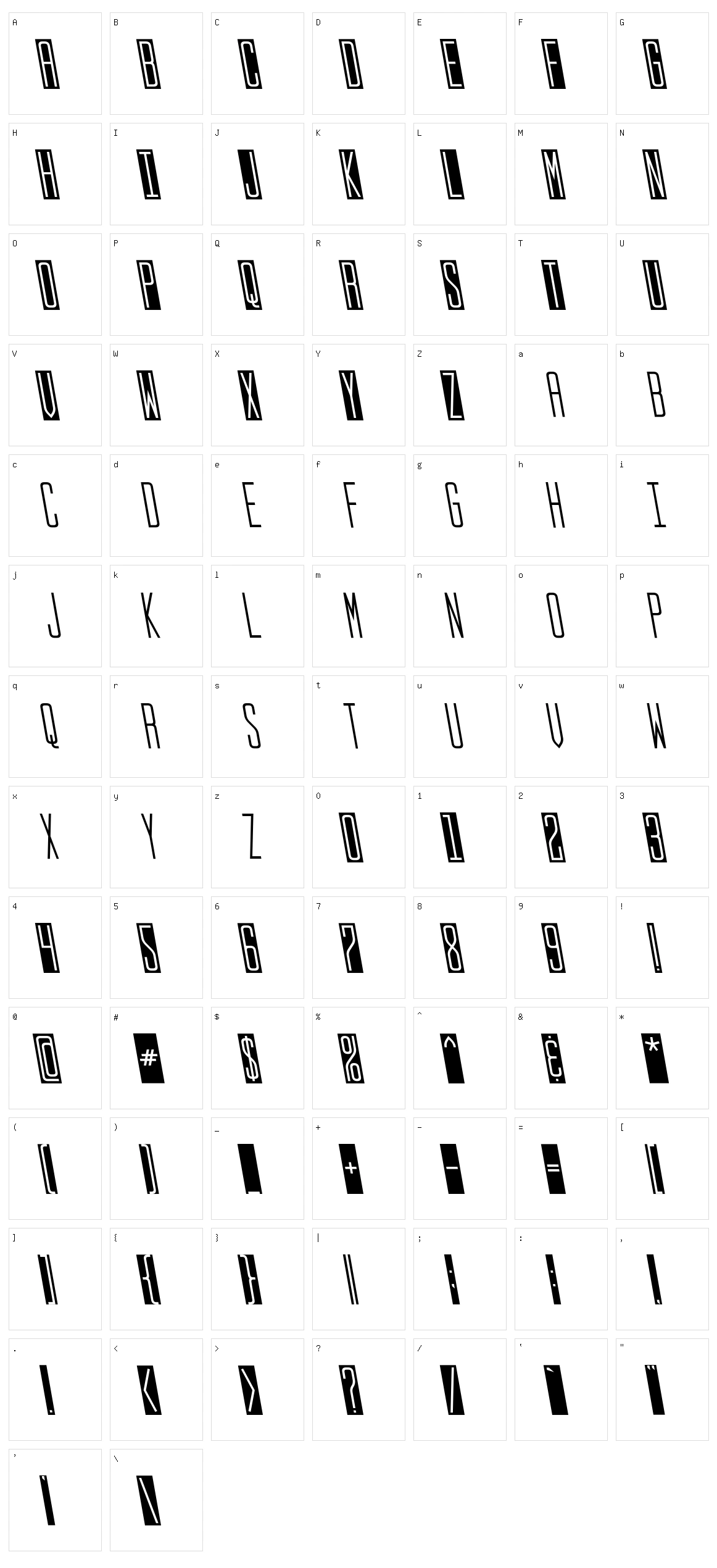 Stop Slant Sans Character Set