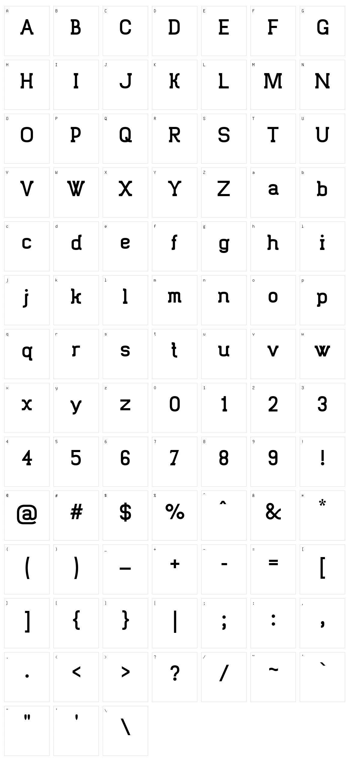 Trunkmill Character Set