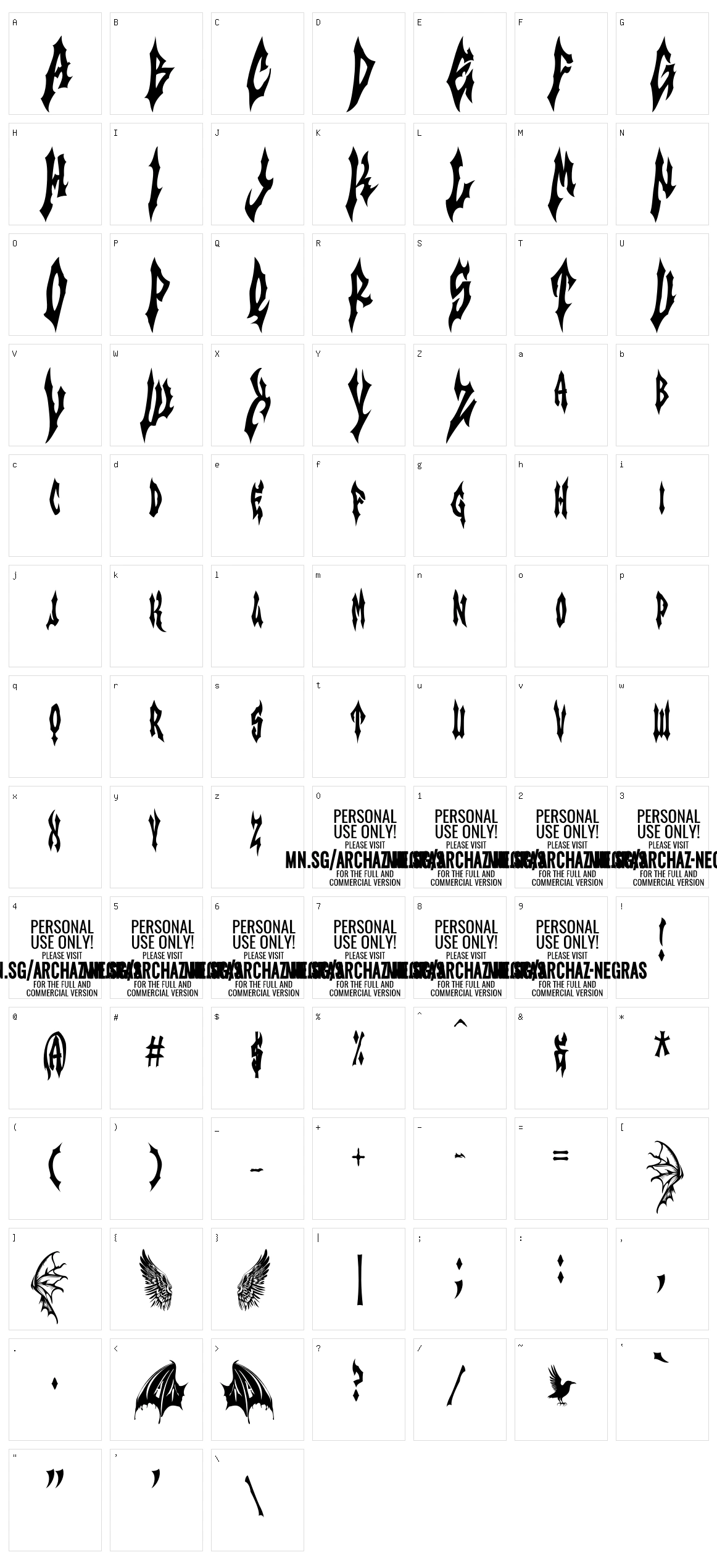Archaz Negras Character Set