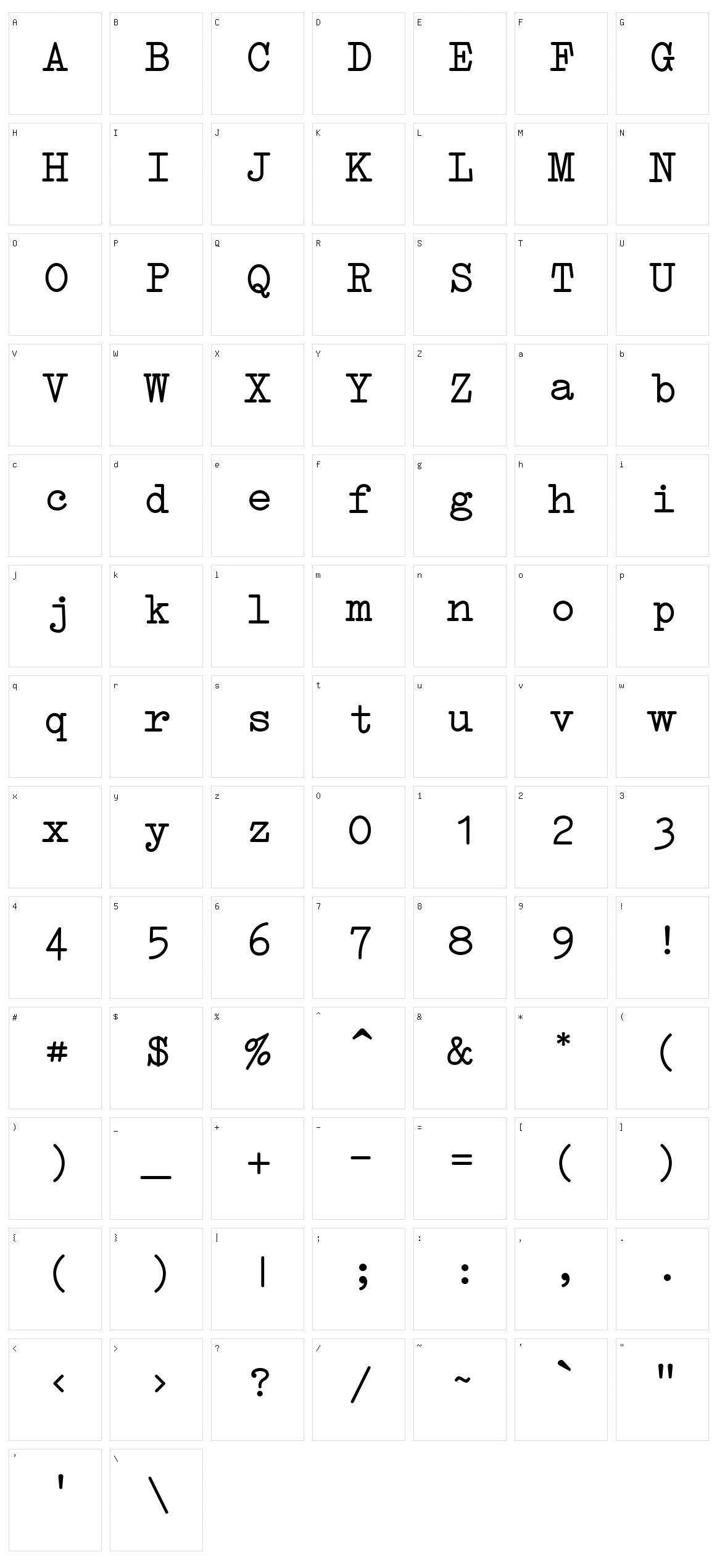 Erika Type Character Set