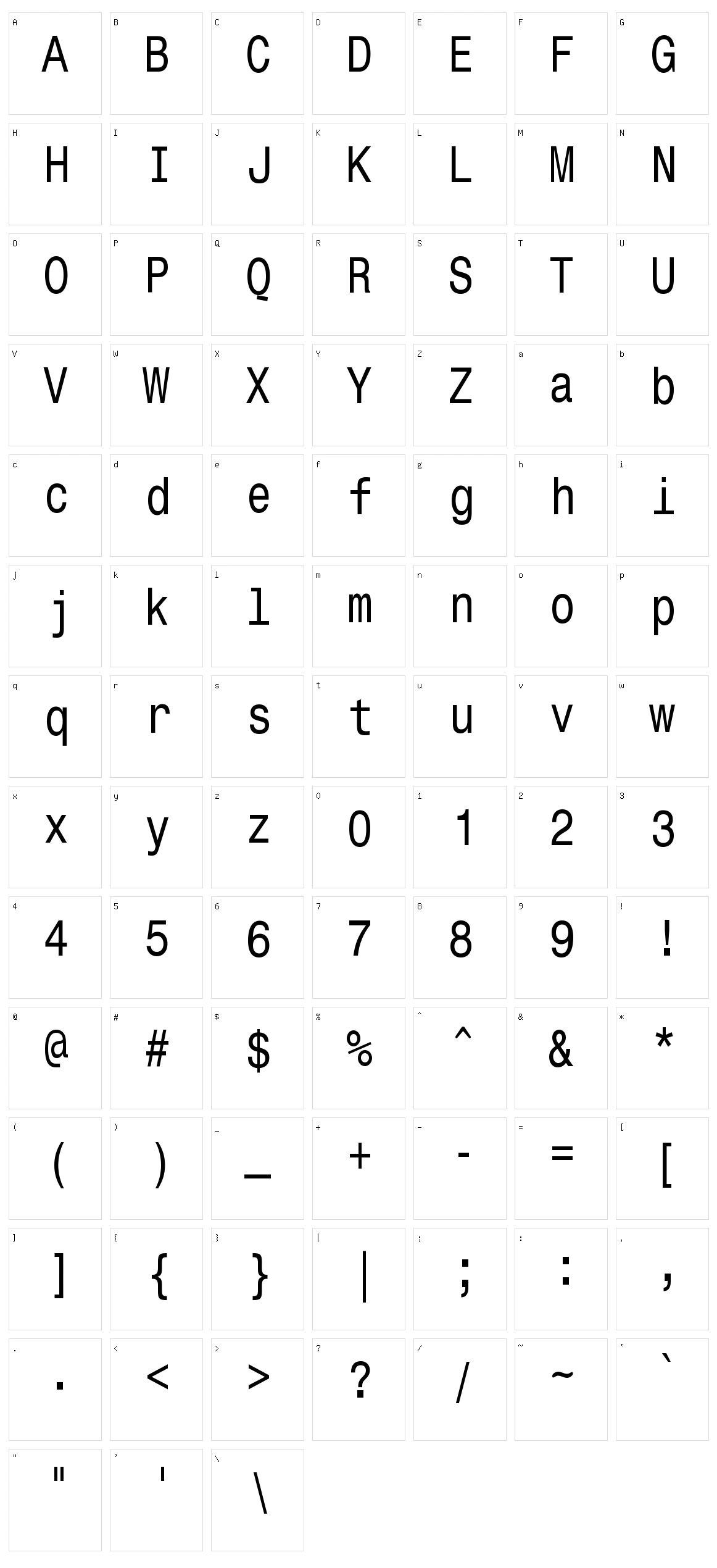 Monospace Typewriter Character Set